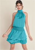 Halter Tiered Mini Dress - Aqua