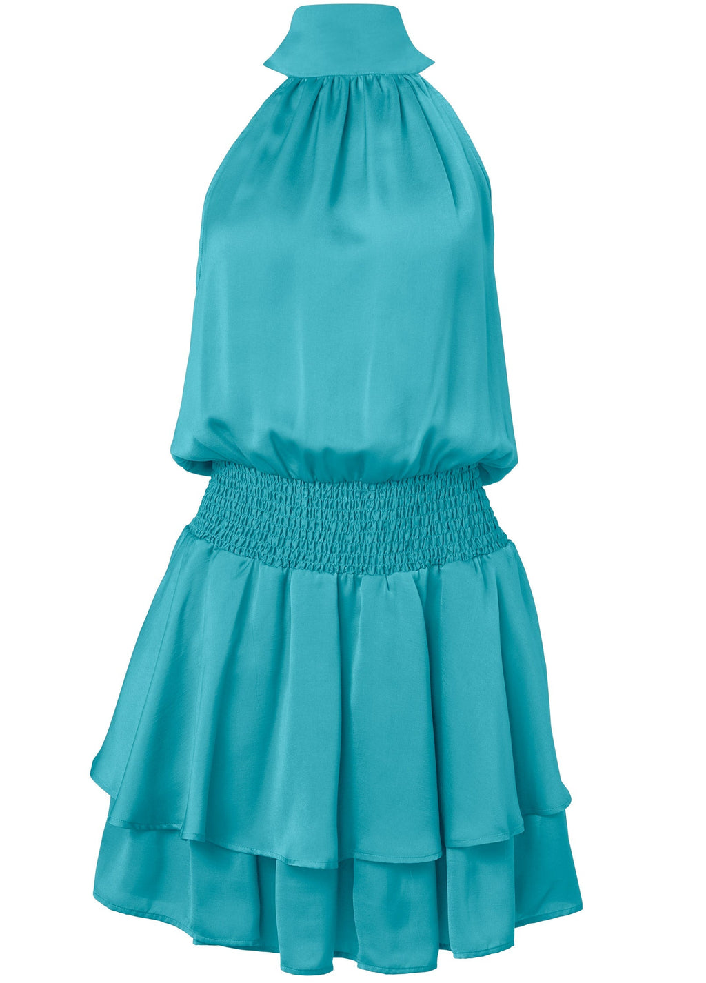 Halter Tiered Mini Dress - Aqua