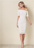 Ruched Mesh Bodycon Dress - Cloud Dancer