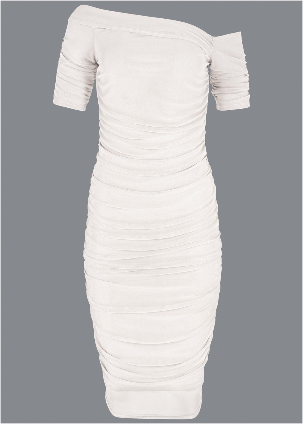 Ruched Mesh Bodycon Dress - Cloud Dancer