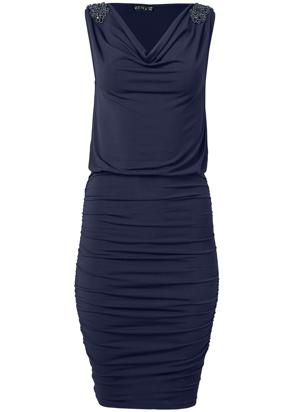 Embellished Sleeve Dress - Navy