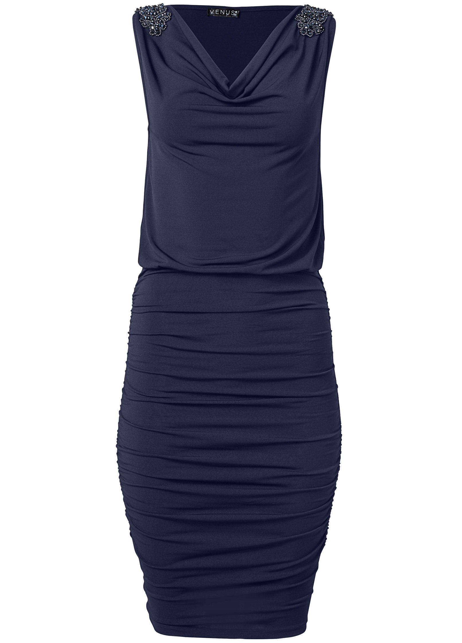 Embellished Sleeve Dress - Navy
