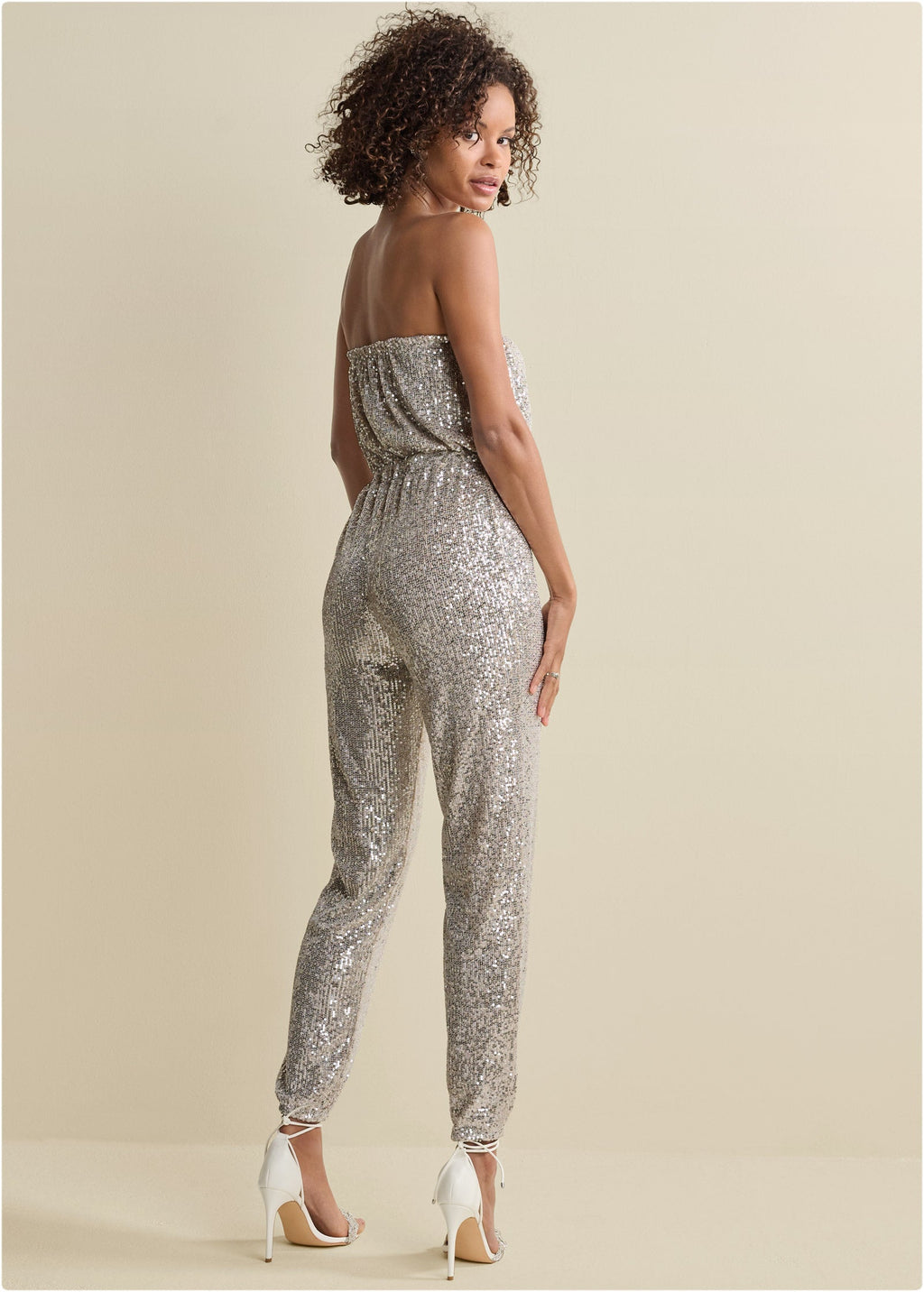 Strapless Sequin Jumpsuit - Champagne