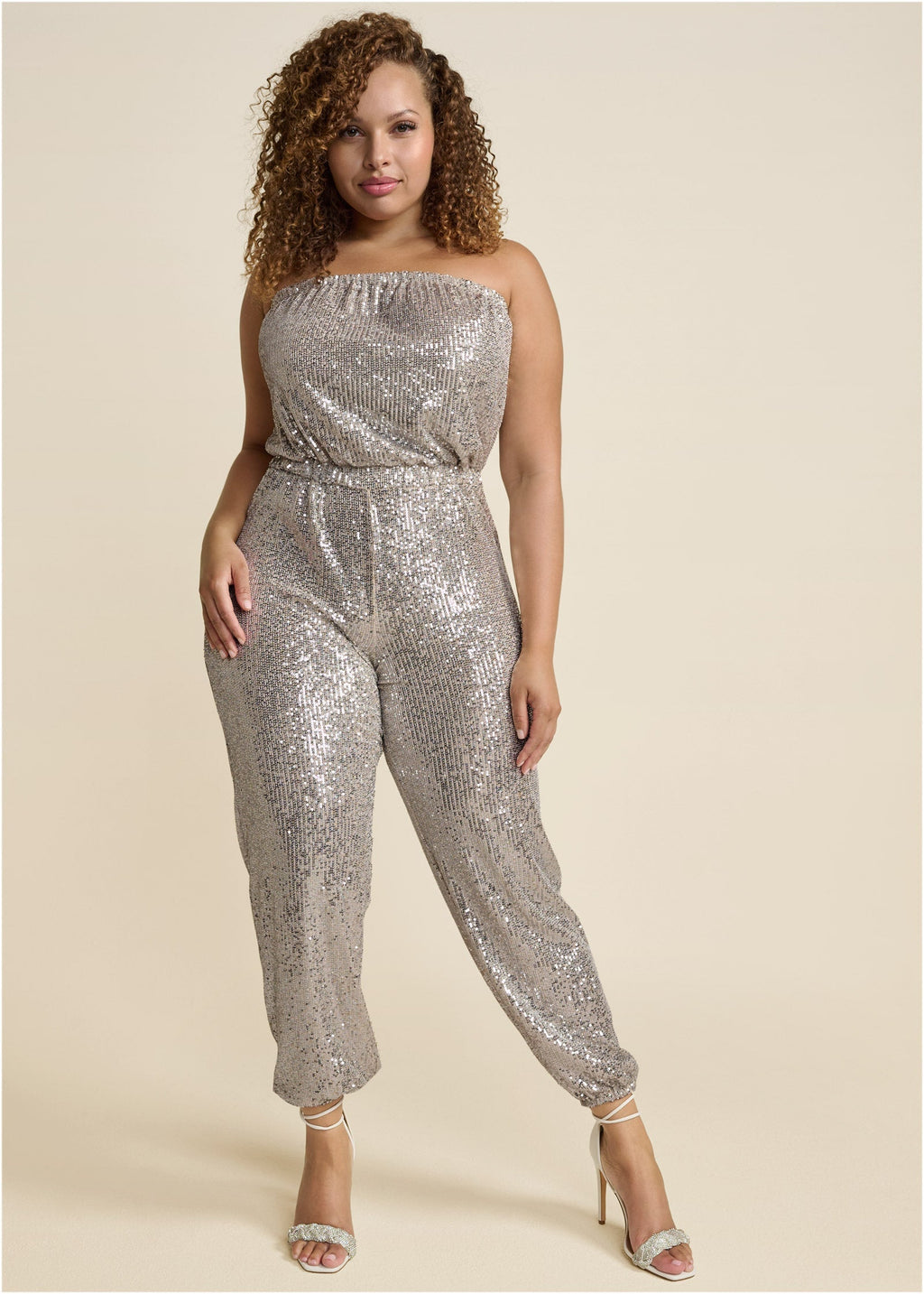 Strapless Sequin Jumpsuit - Champagne
