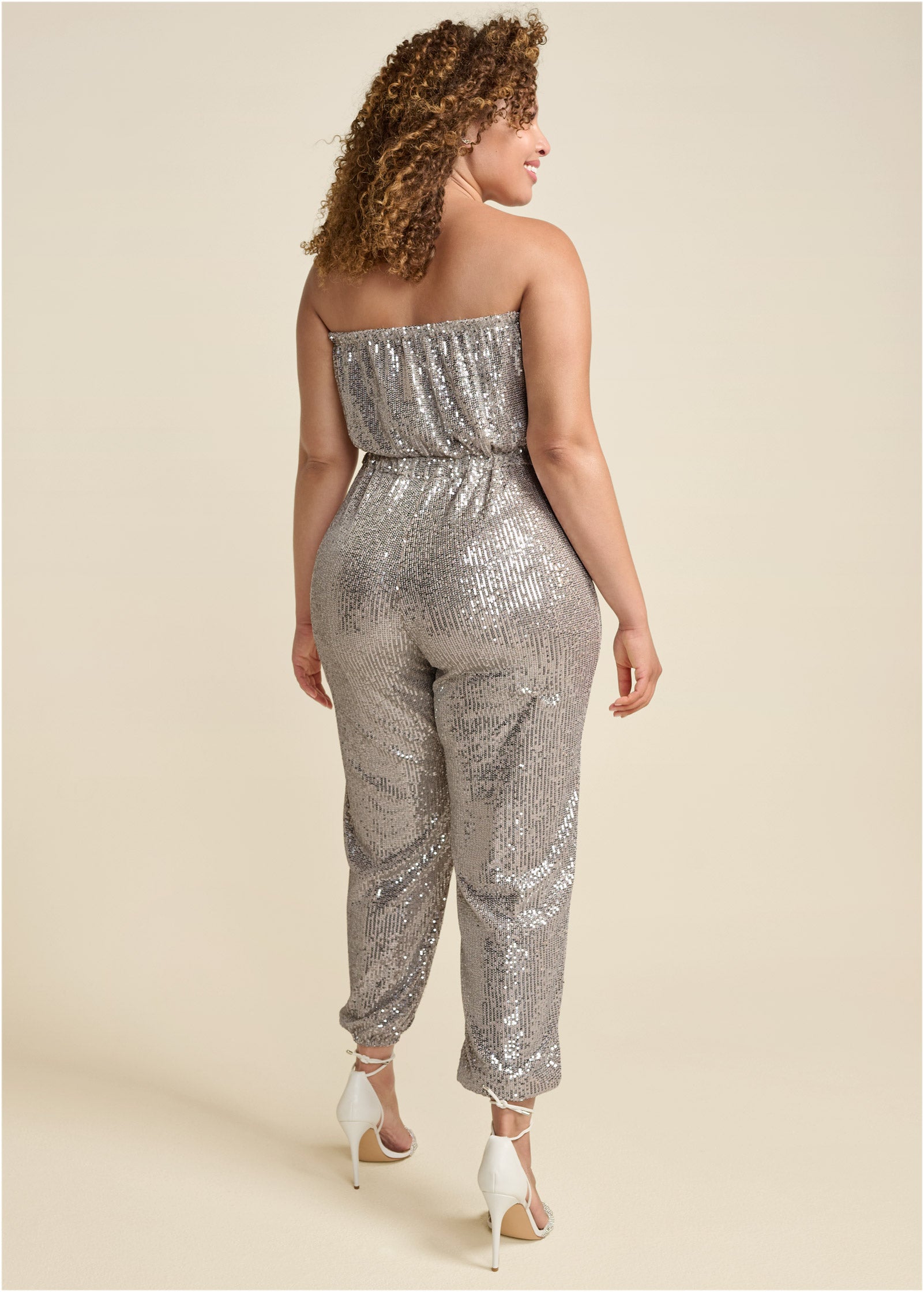 Strapless Sequin Jumpsuit - Champagne