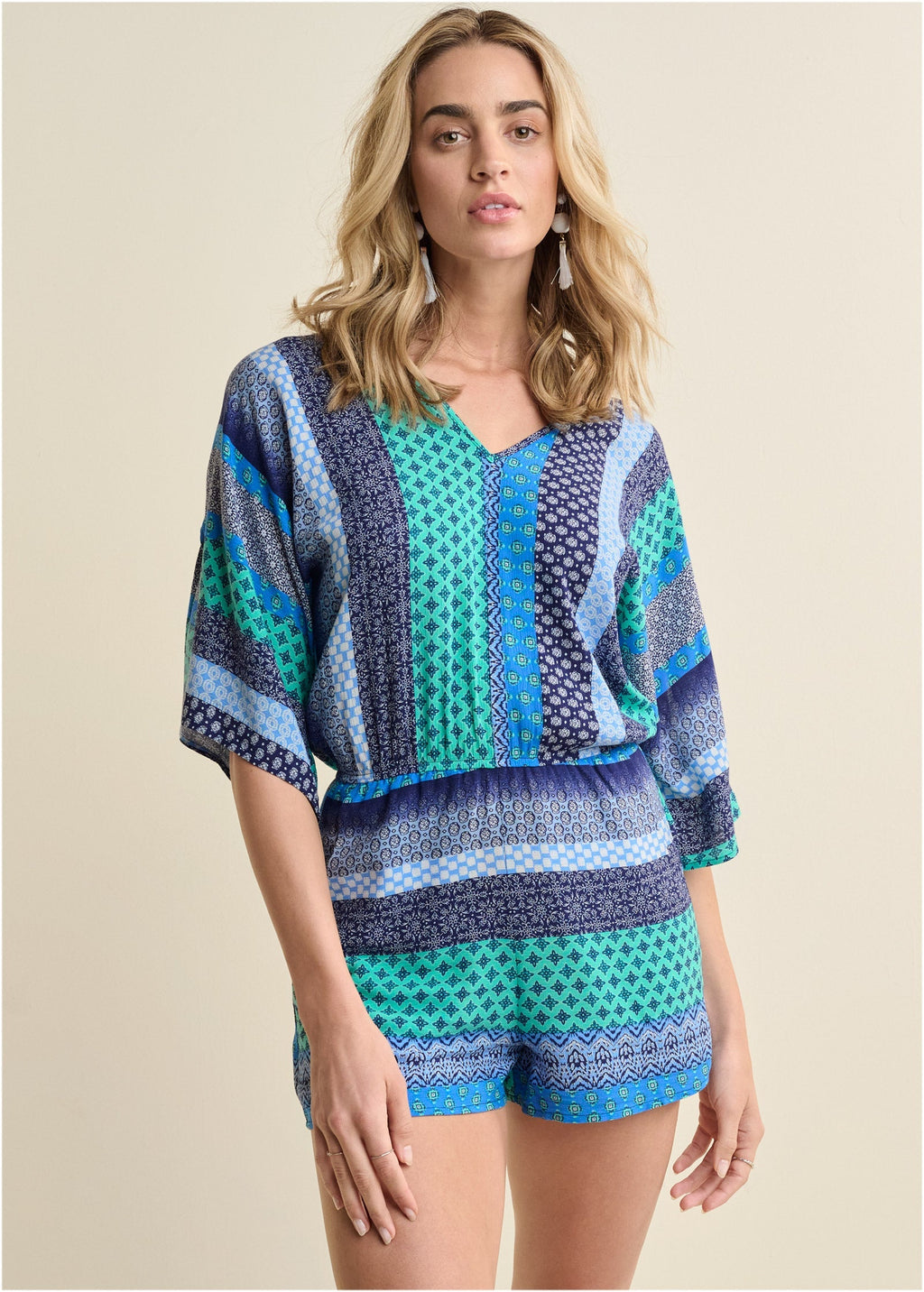 Mixed Print Romper - Green Multi
