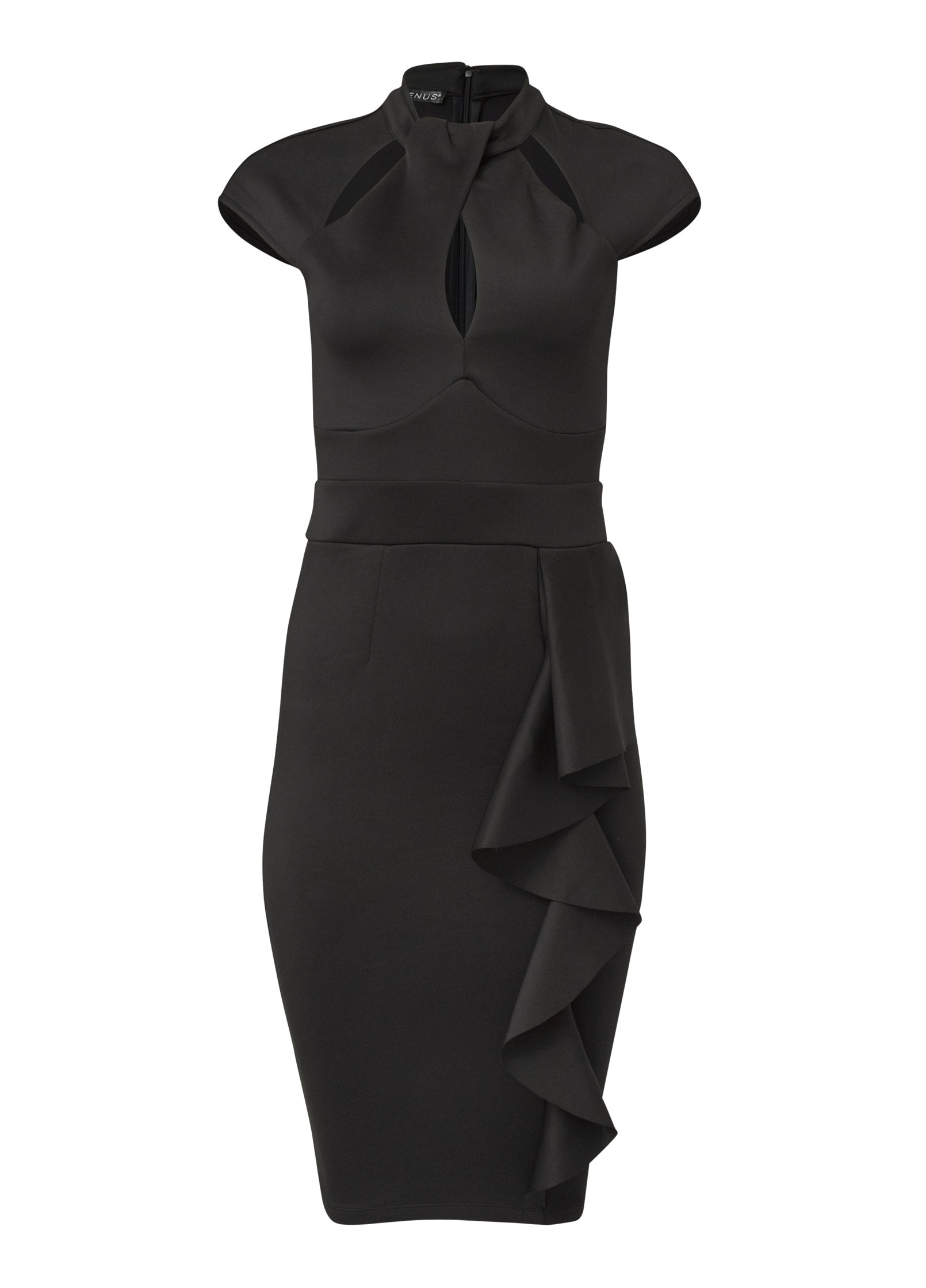 Cutout Ruffle Dress - Black