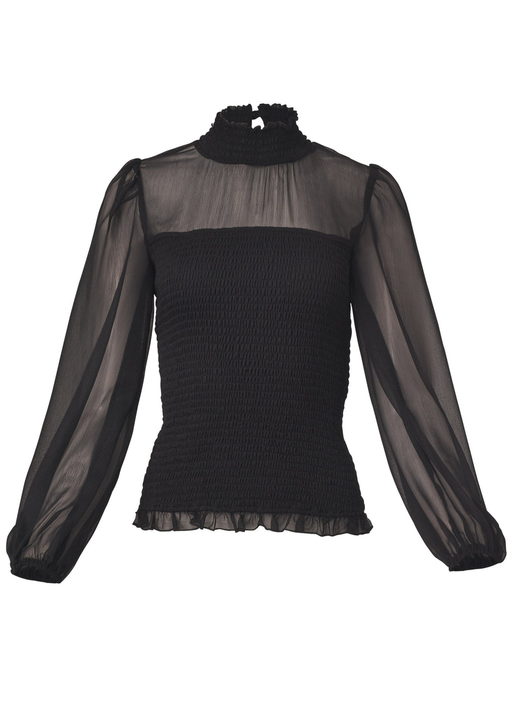 Sheer Smocked Top - Jet Black