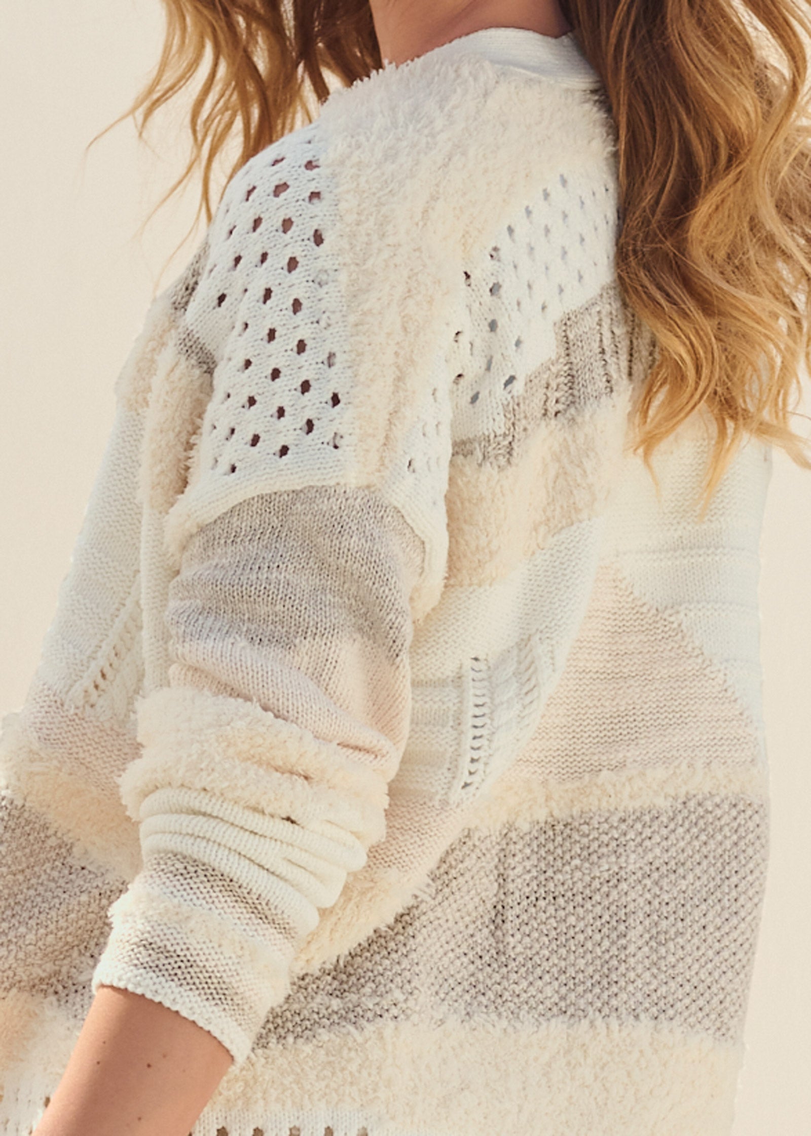 Textured Open Cardigan - Cream Multi