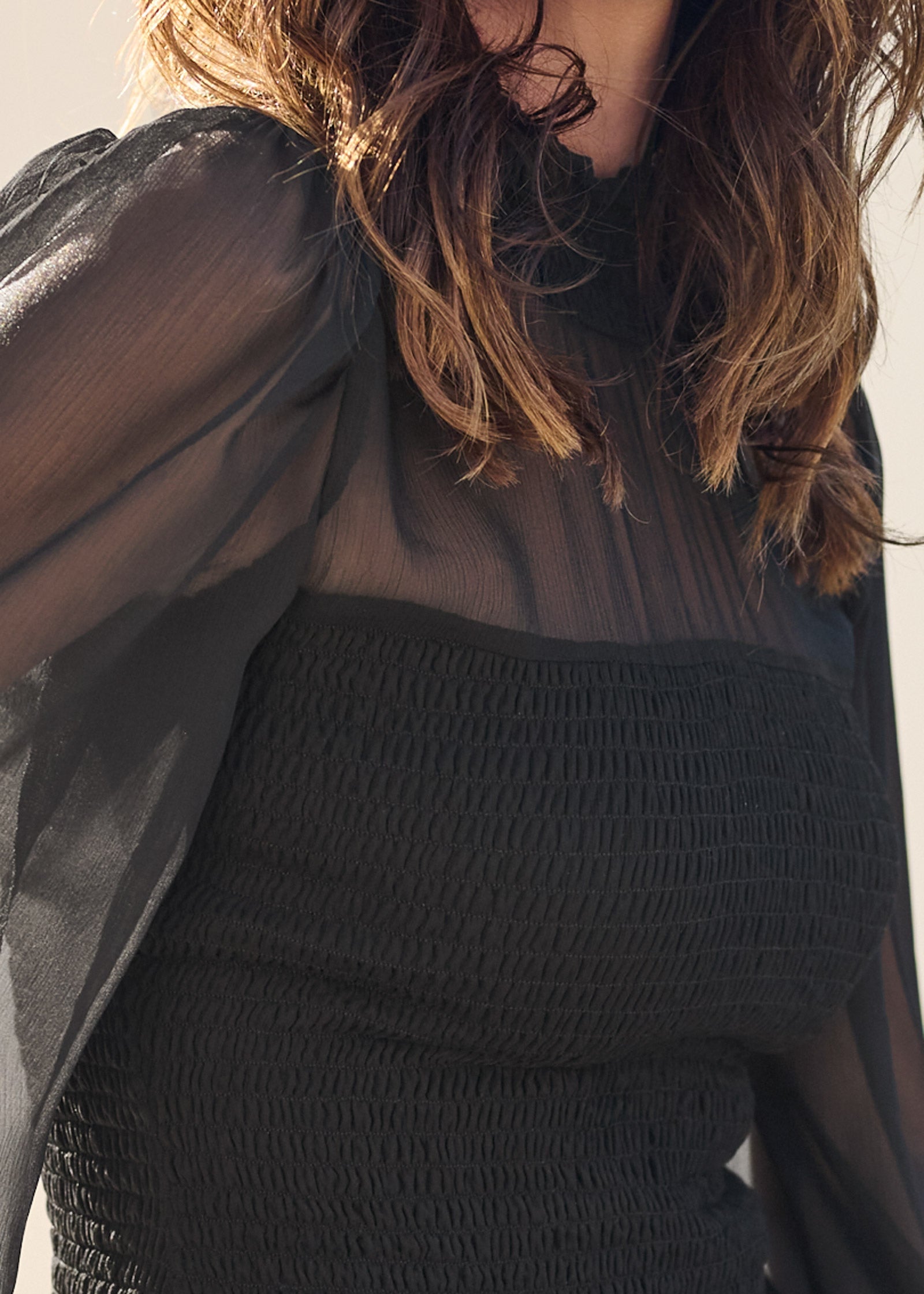 Sheer Smocked Top - Jet Black