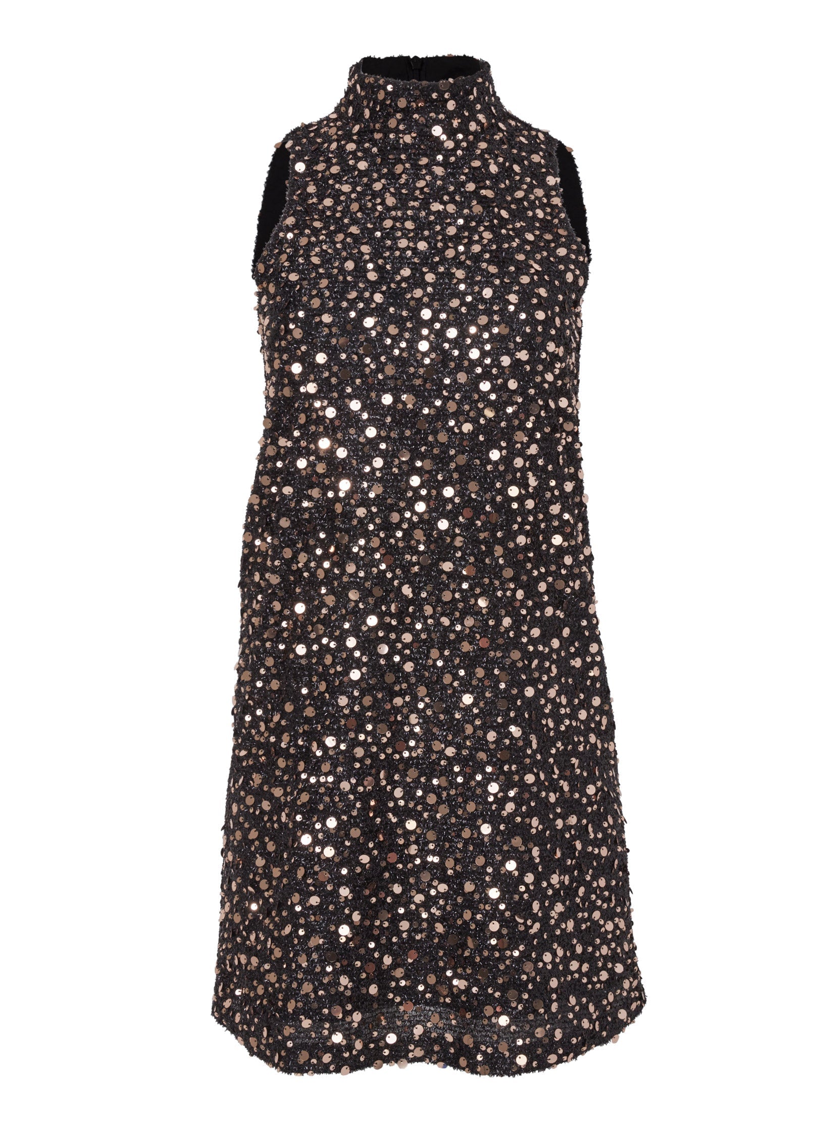 Mockneck Sequin Mini Dress - Black & Gold
