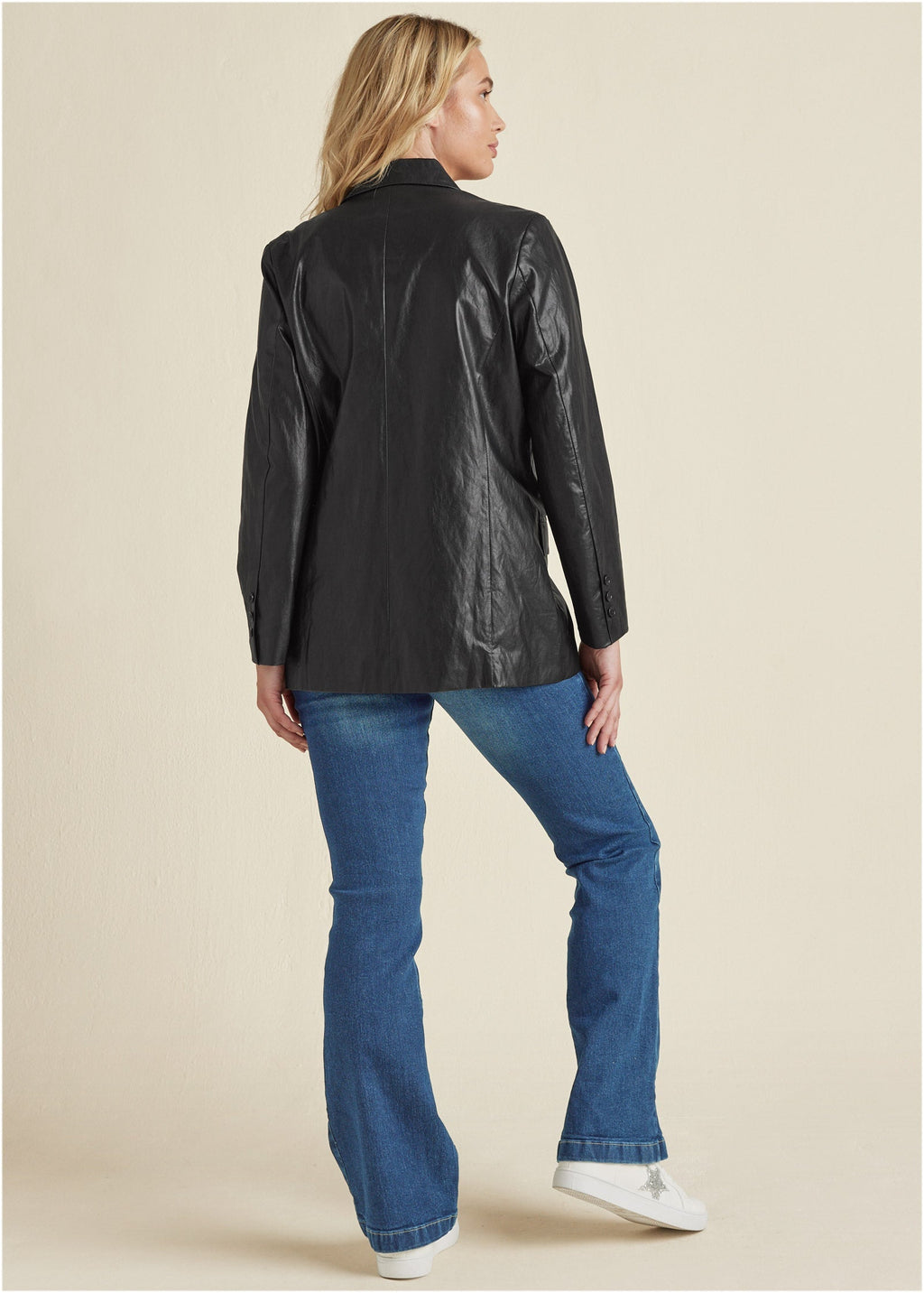 Faux-Leather Blazer - Jet Black