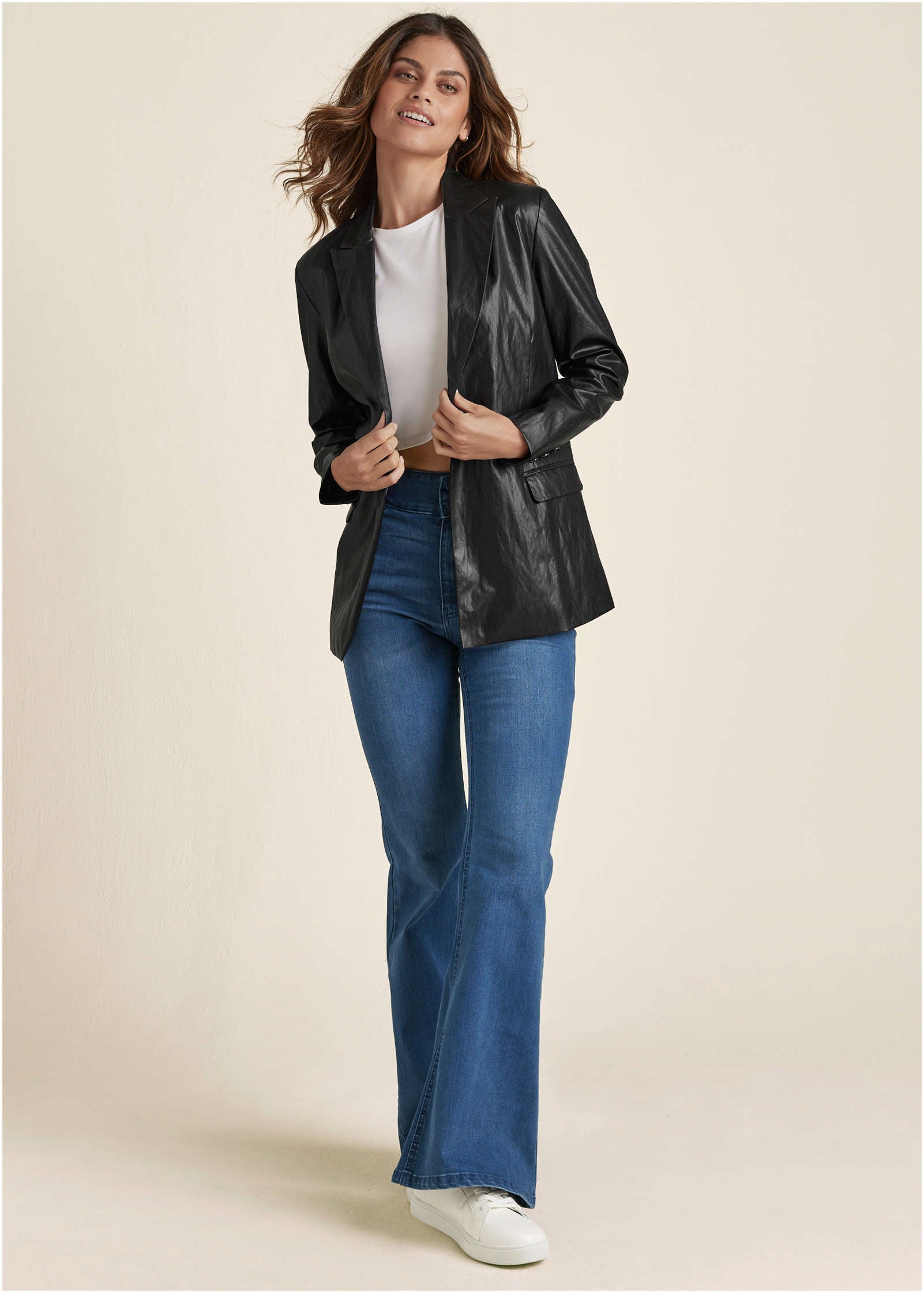 Faux-Leather Blazer - Jet Black