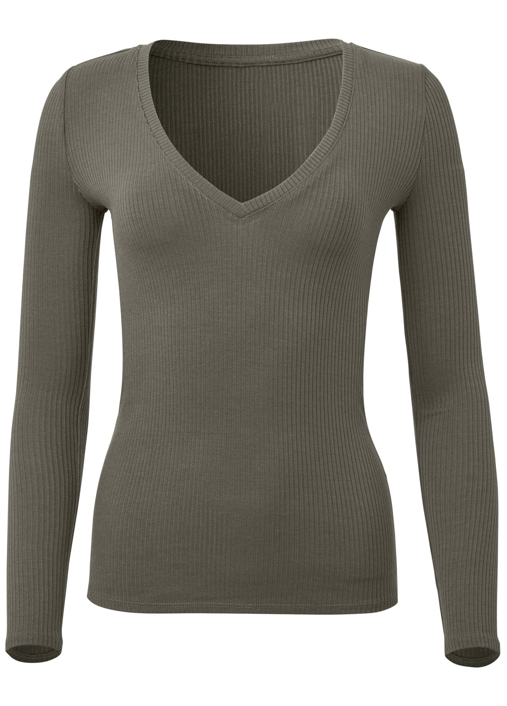 Ribbed Long Sleeve V-Neck - Olive