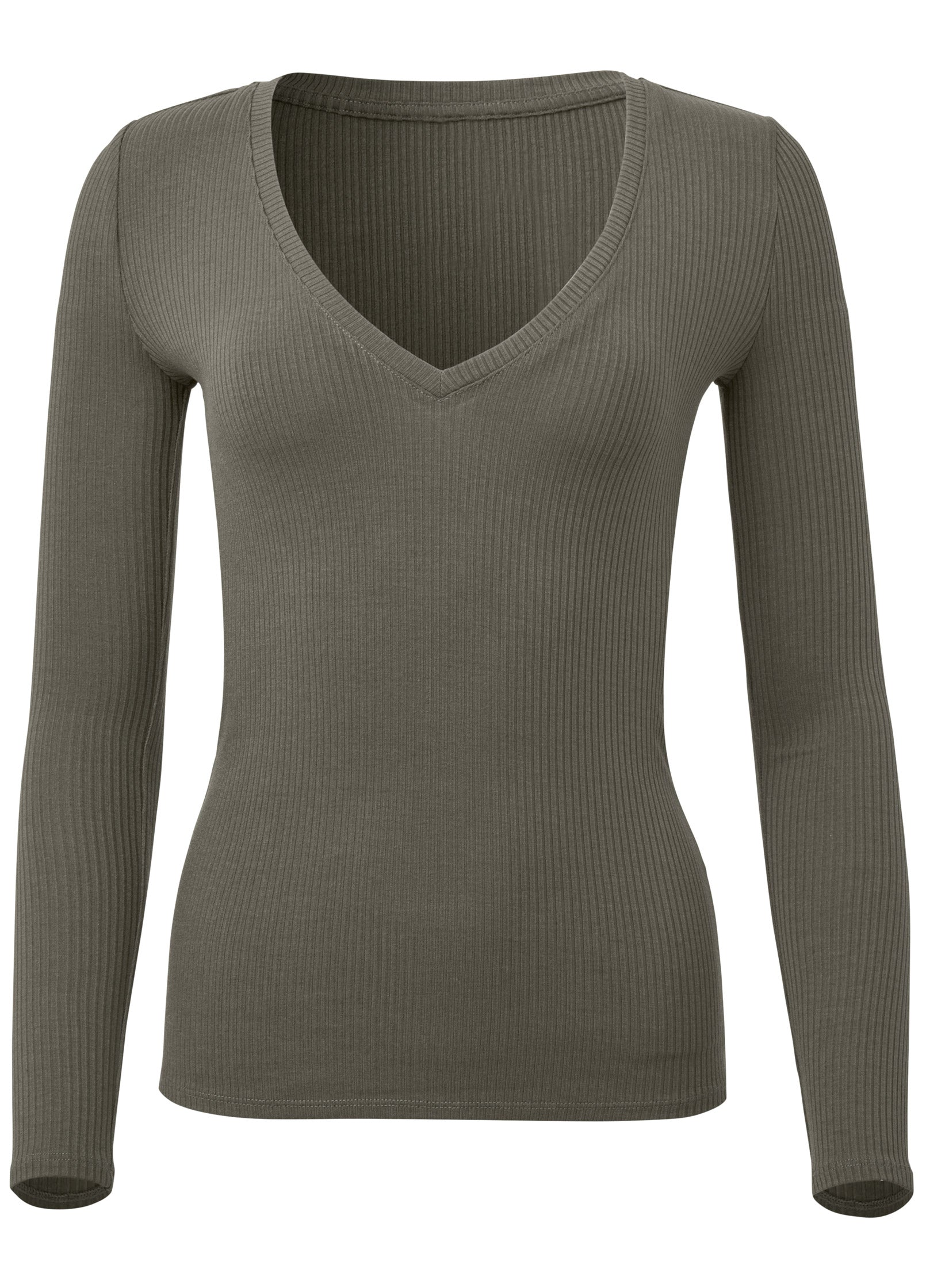 Ribbed Long Sleeve V-Neck - Olive