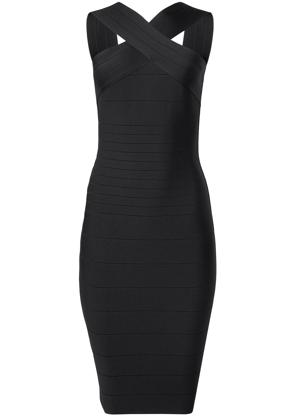 Cross-Neck Bandage Dress - Jet Black