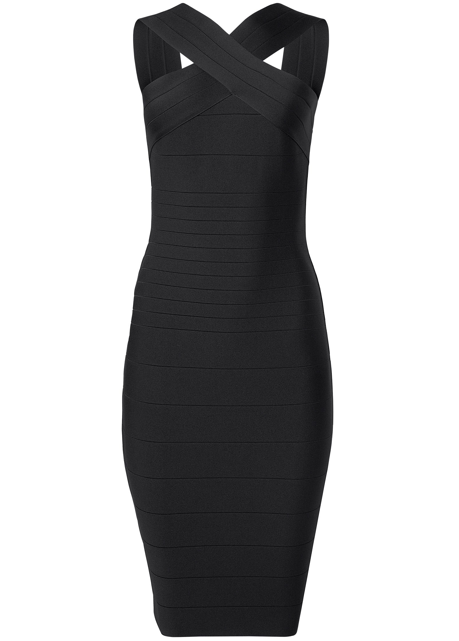 Cross-Neck Bandage Dress - Jet Black