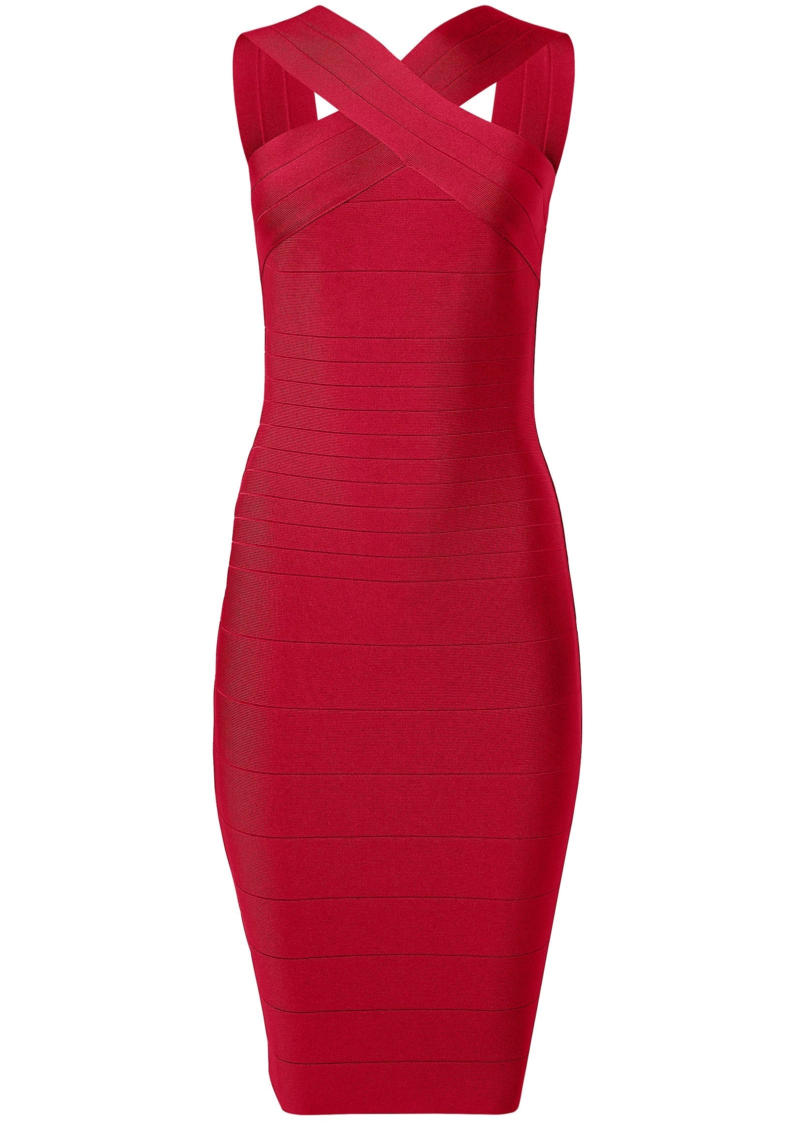 Cross-Neck Bandage Dress - Deep Red
