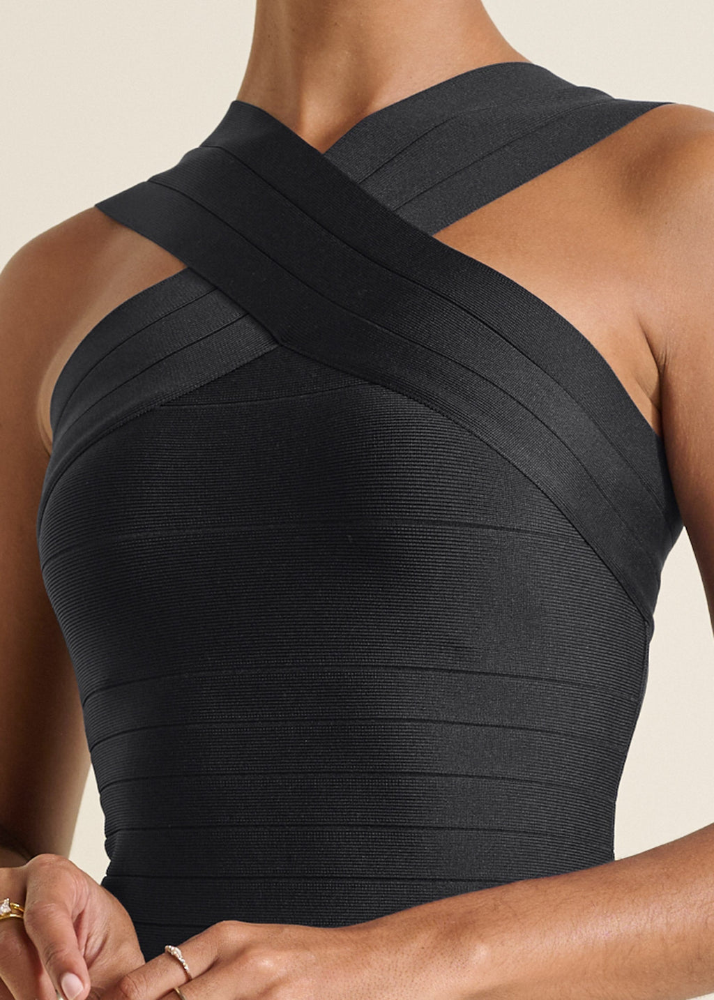 Cross-Neck Bandage Dress - Jet Black