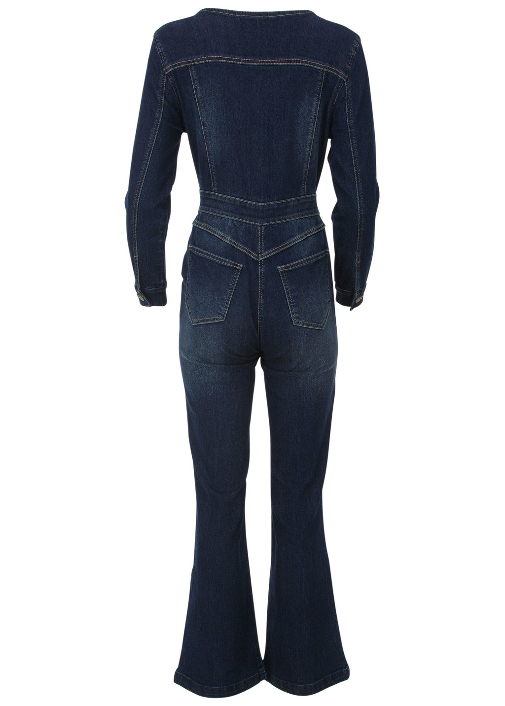 Zip Front Denim Jumpsuit - Dark Wash
