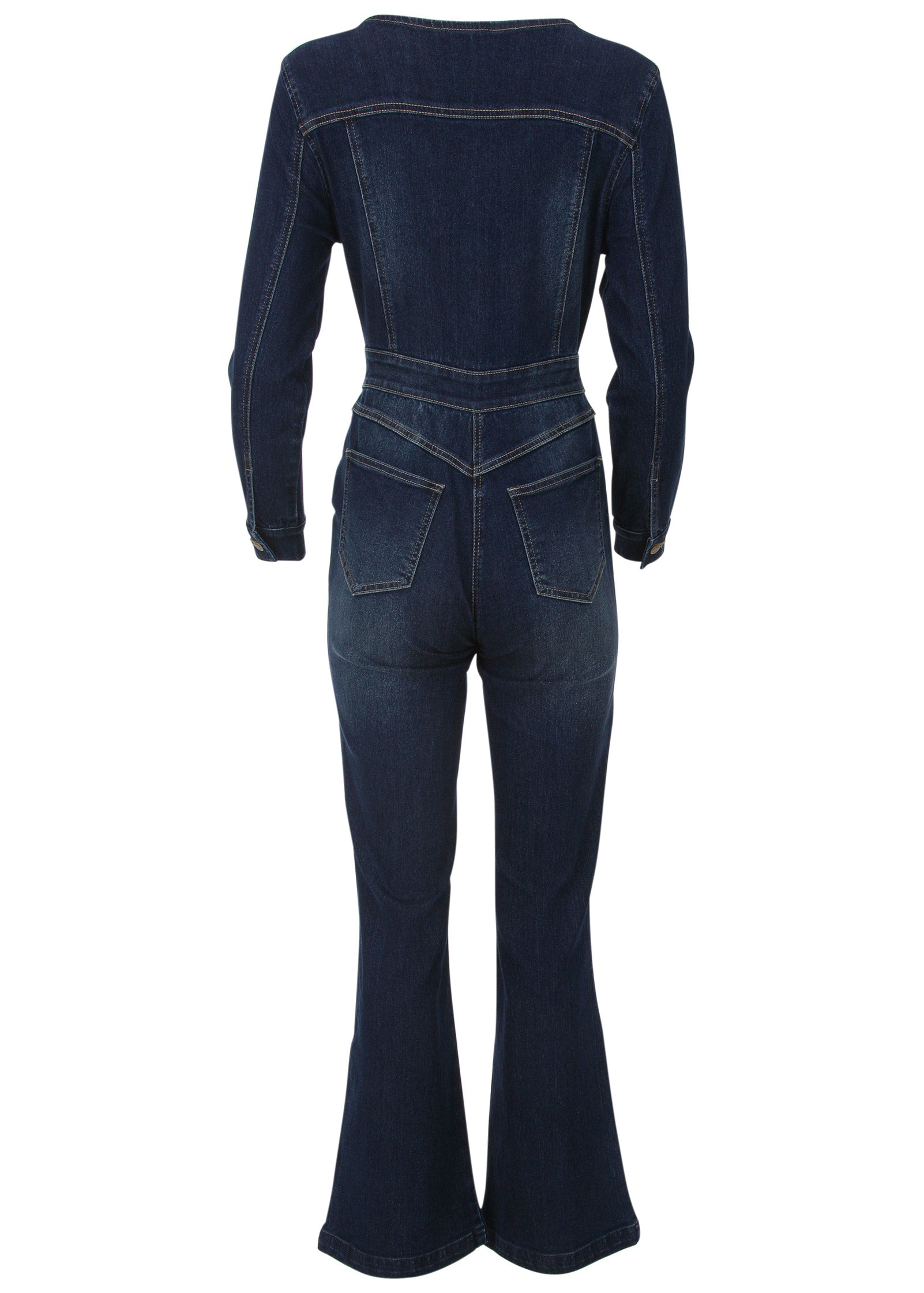 Zip Front Denim Jumpsuit - Dark Wash