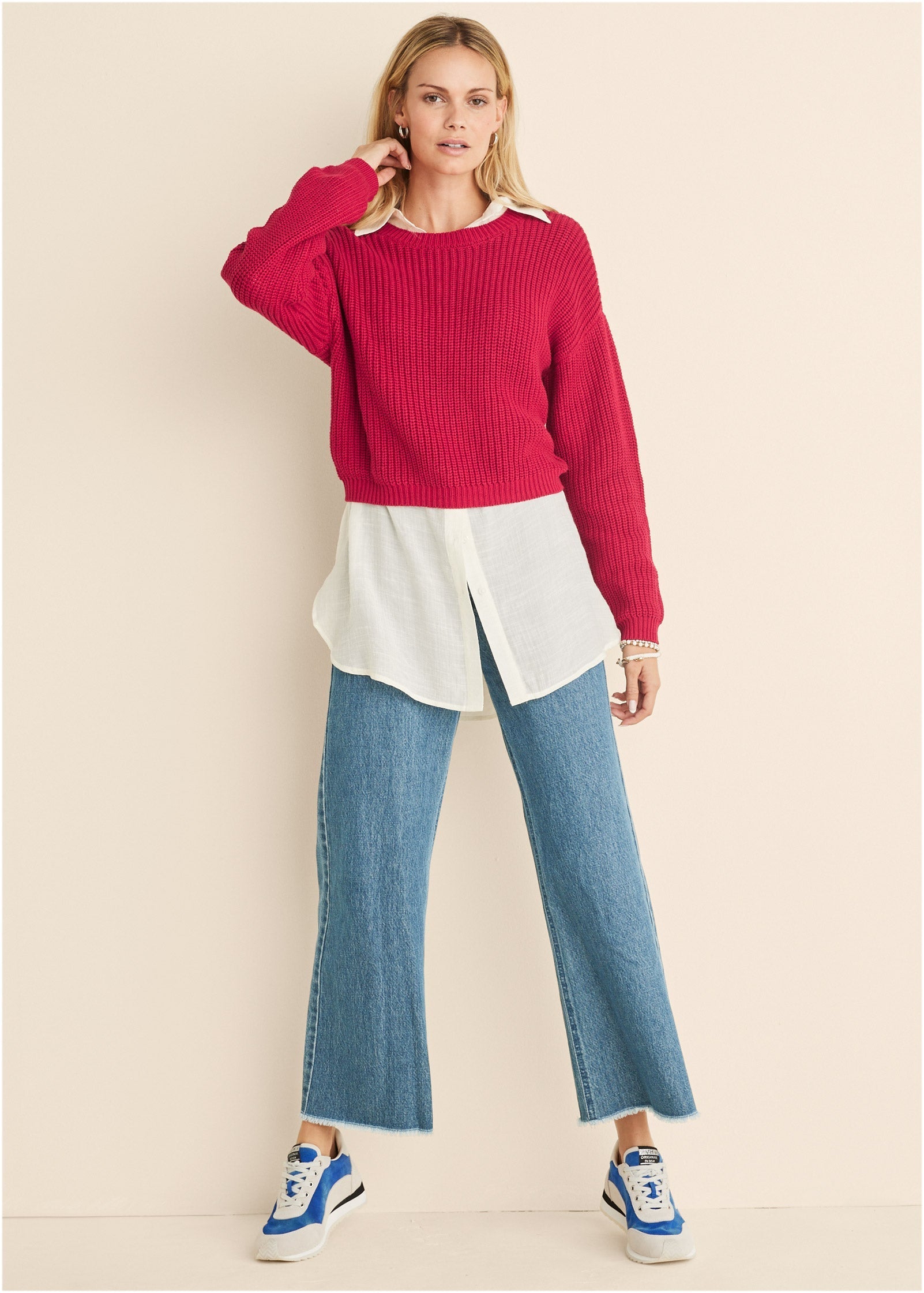 Slub Crew Sweater - Red
