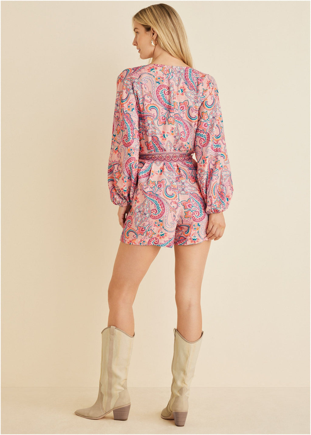 Linen Tie-Waist Romper - Venetian Paisley
