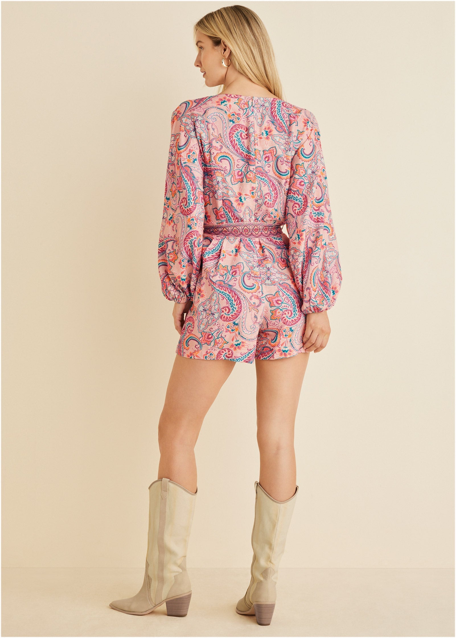 Linen Tie-Waist Romper - Venetian Paisley