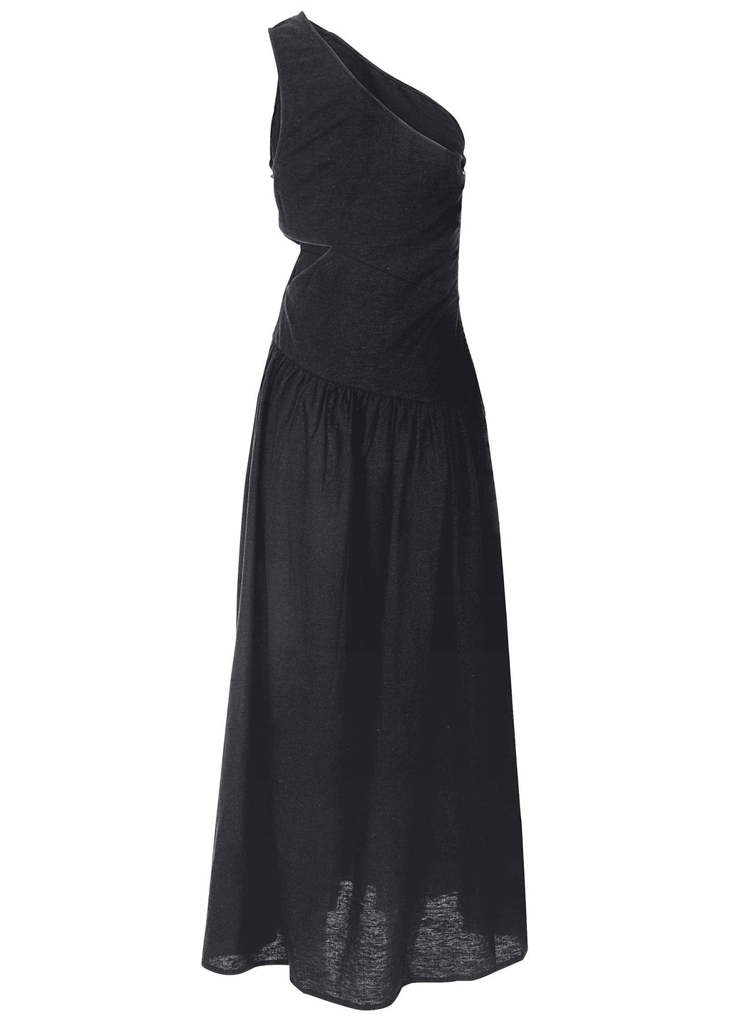 Linen Cutout Maxi Dress - Jet Black