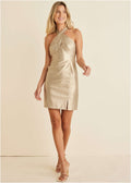 Faux Leather Mini Dress - Gold Metallic