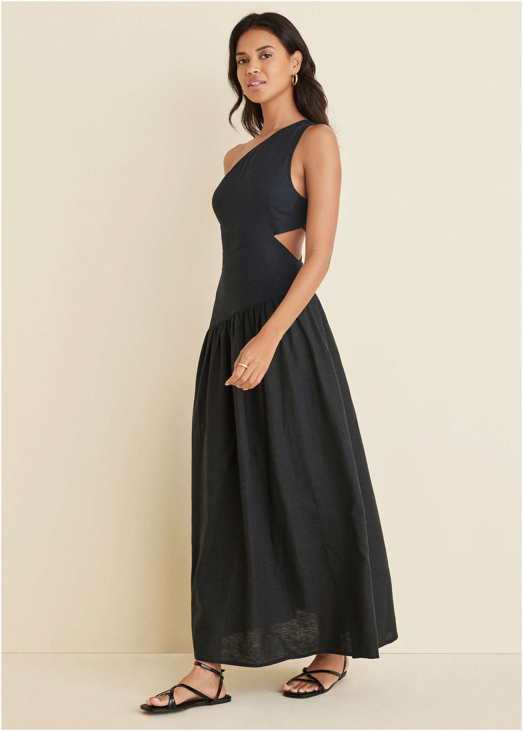 Linen Cutout Maxi Dress - Jet Black