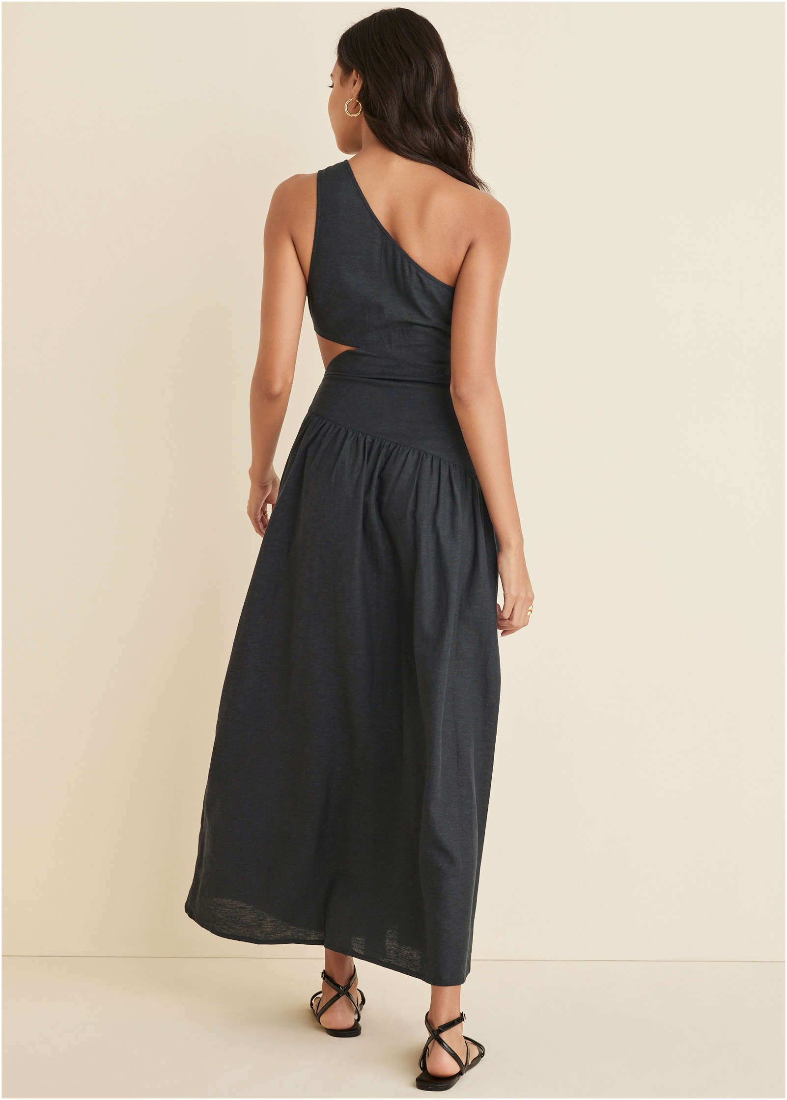 Linen Cutout Maxi Dress - Jet Black