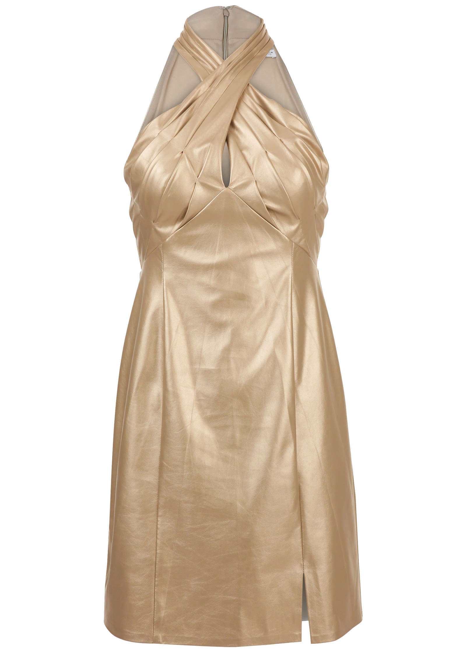 Faux Leather Mini Dress - Gold Metallic