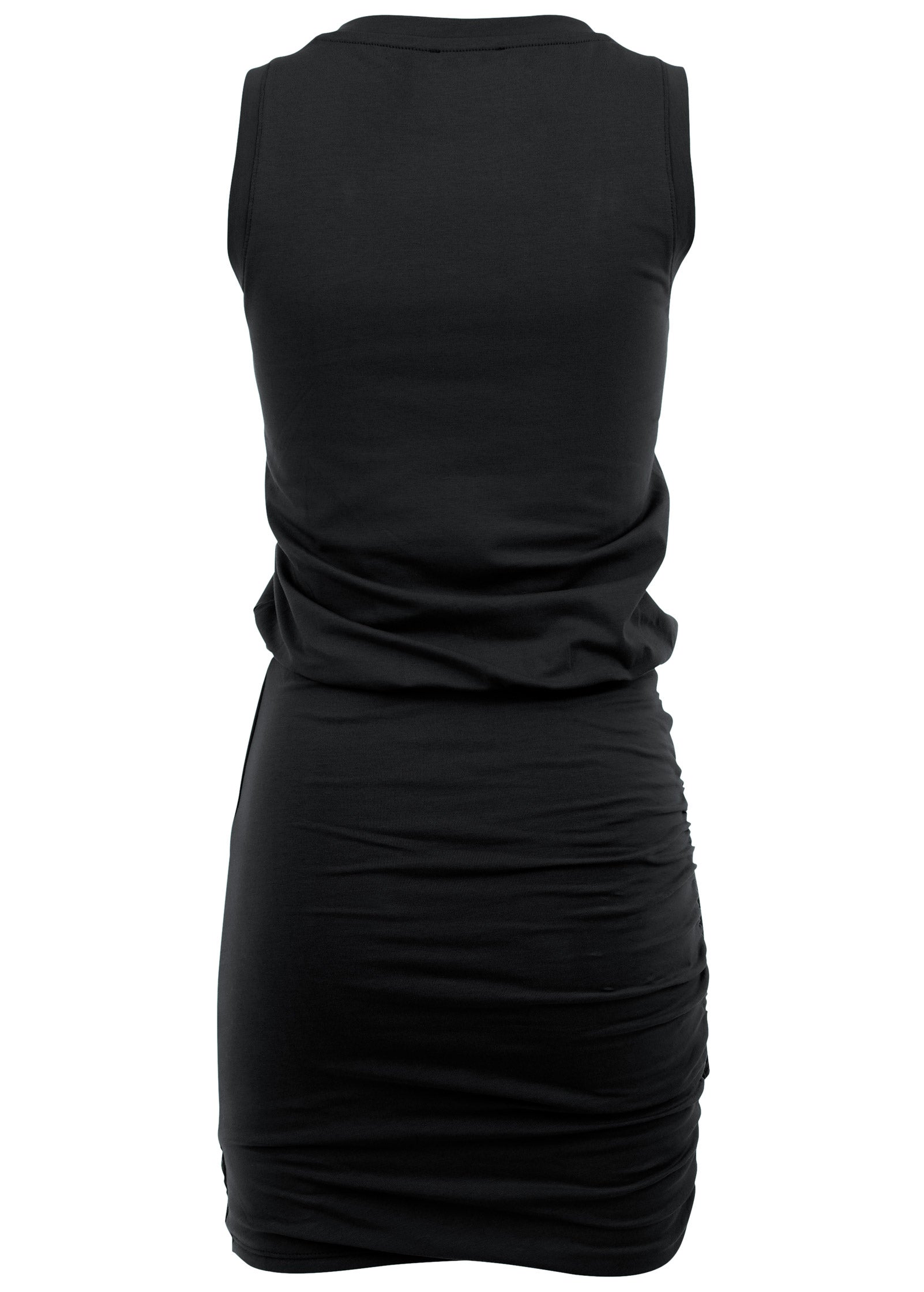 V-Neck Side Wrap Mini Dress - Black