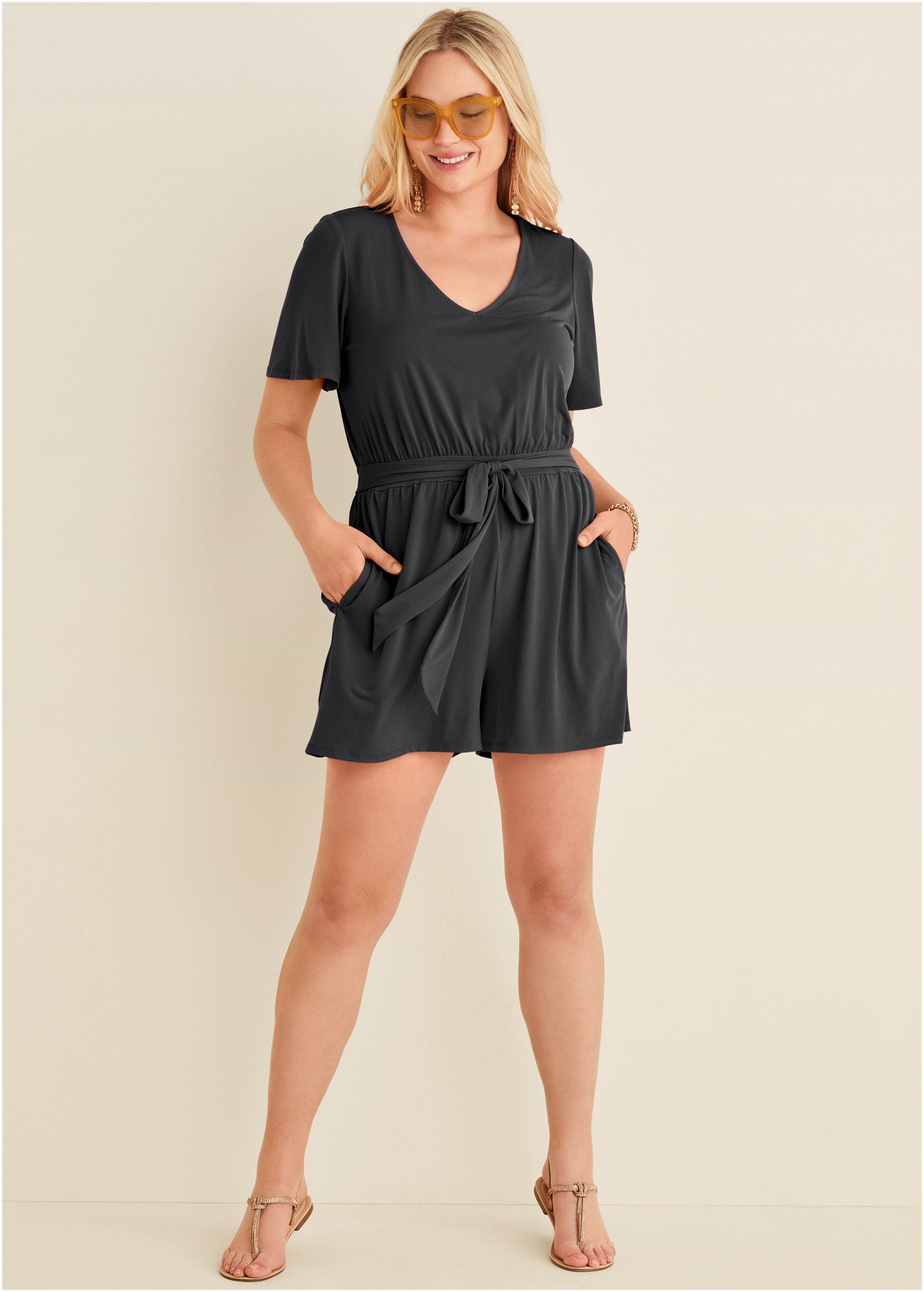 Tie Waist Romper - Jet Black