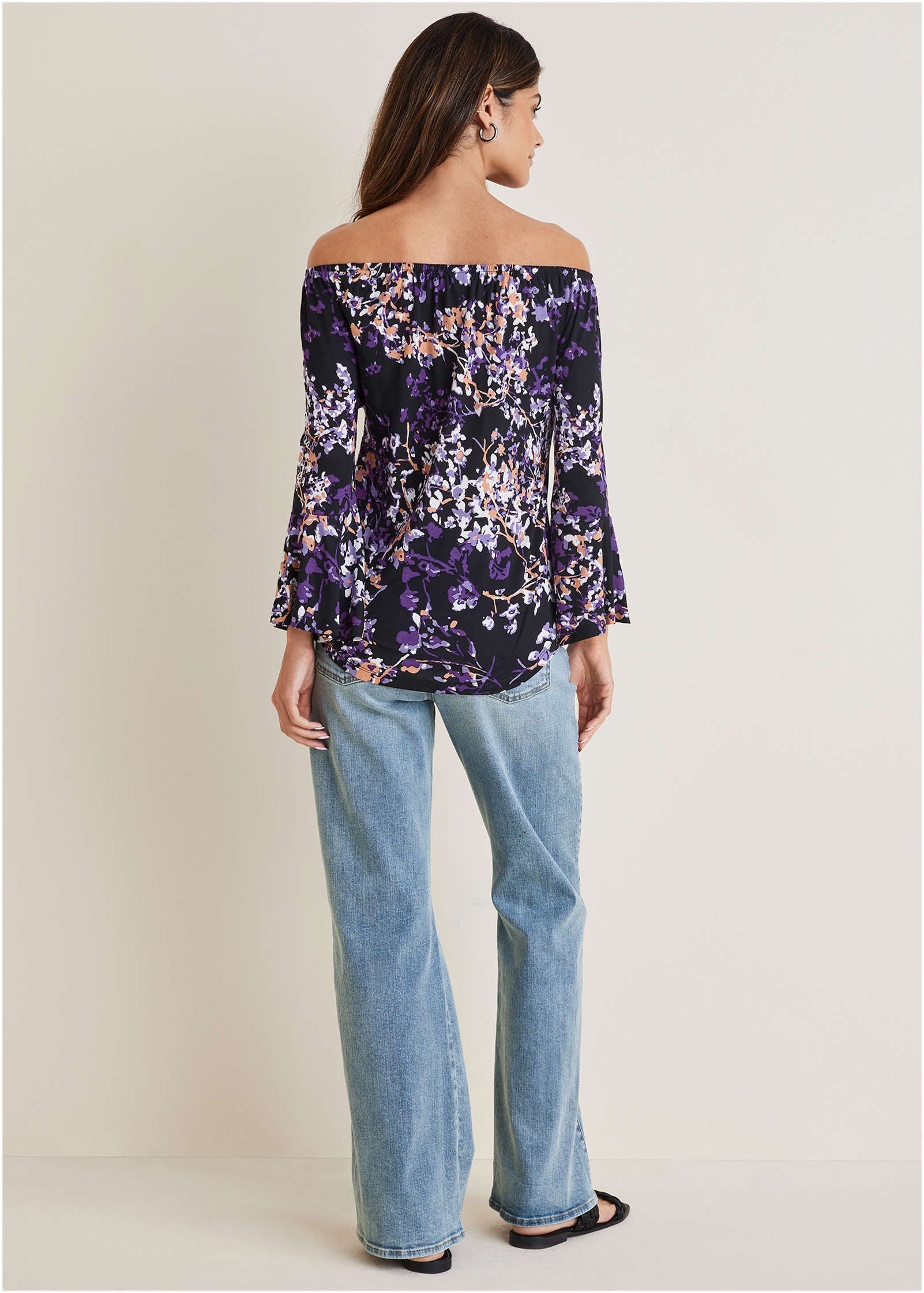 Bell Sleeve Printed Top - Purple Multi