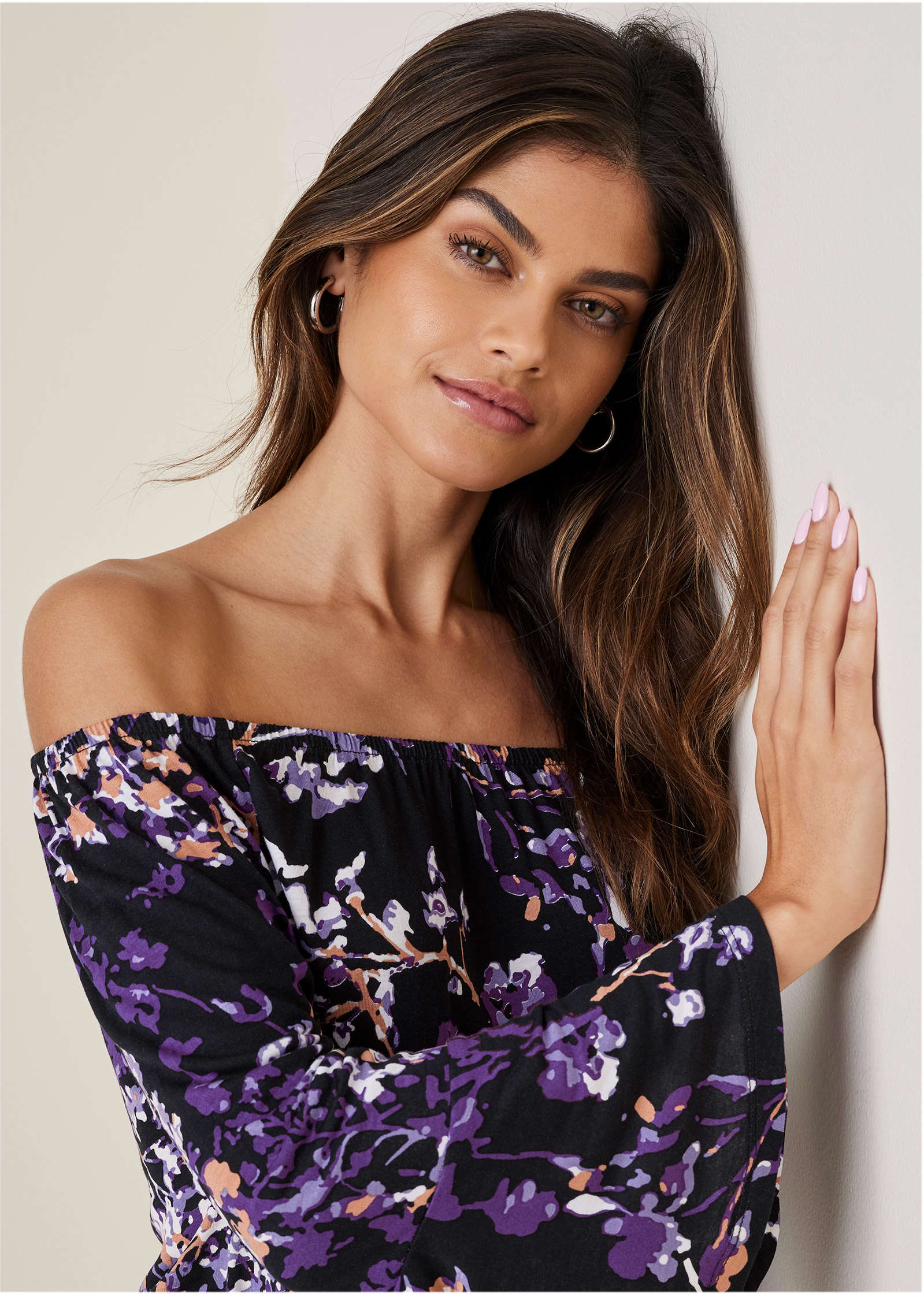 Bell Sleeve Printed Top - Purple Multi