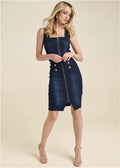 Zip-Front Denim Dress - Dark Wash