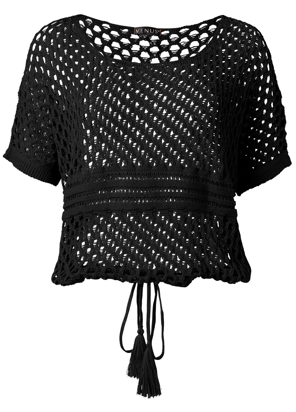 Cotton Open Knit Sweater - Black