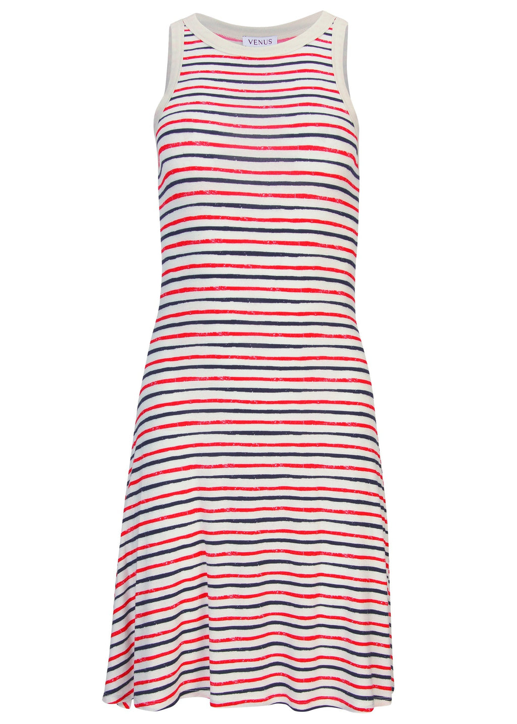 Printed Fit And Flare Dress - Tricolor Boardwalk Stripe