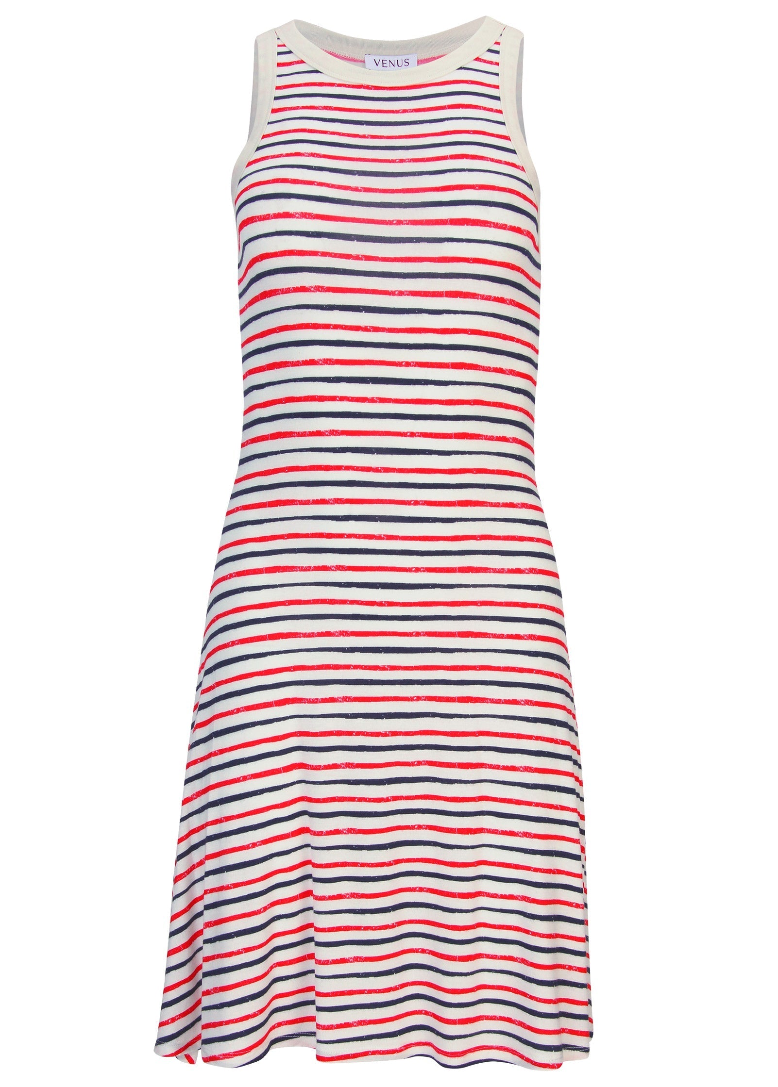 Printed Fit And Flare Dress - Tricolor Boardwalk Stripe