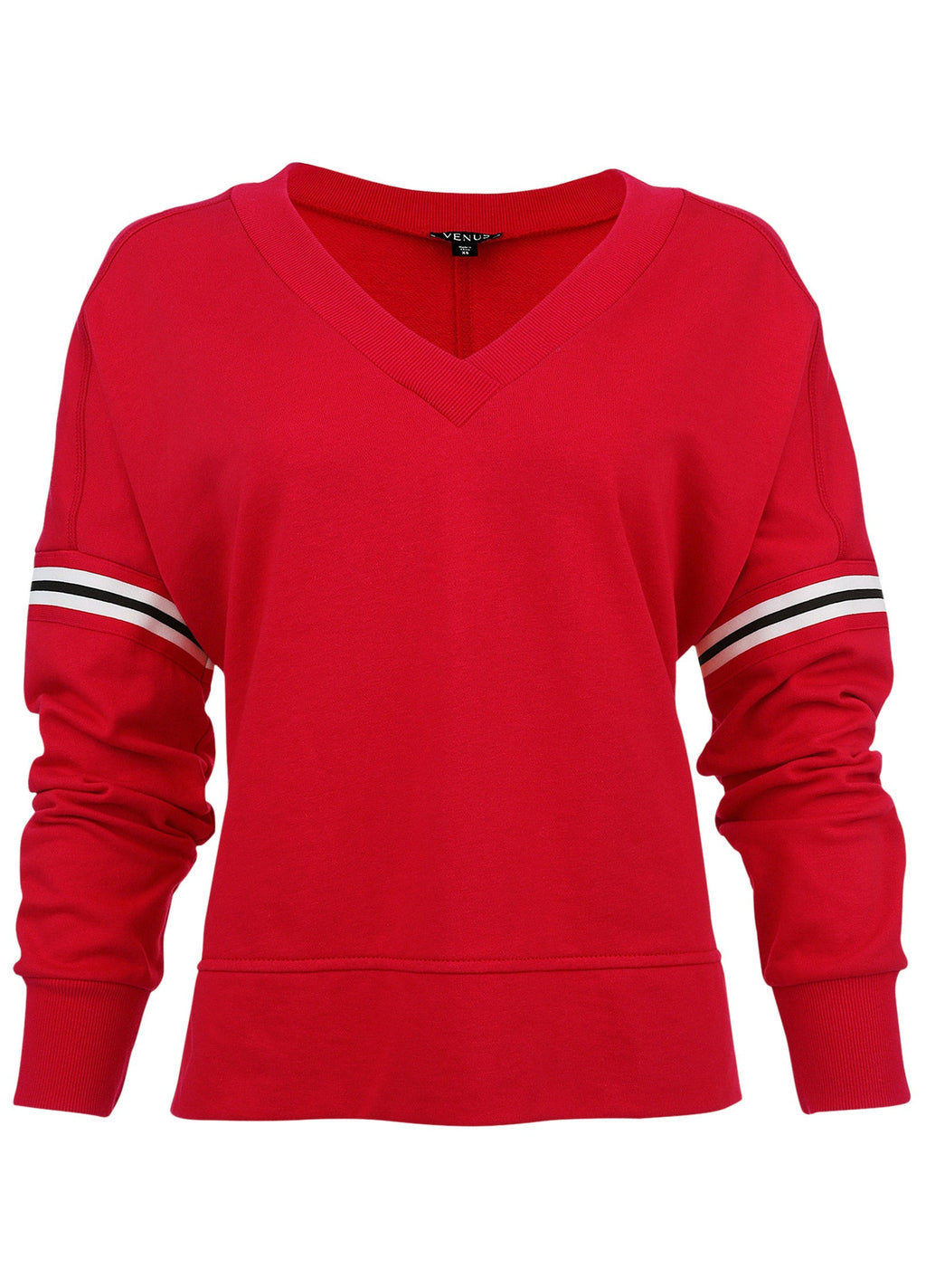 French Terry V-Neck Top - Red