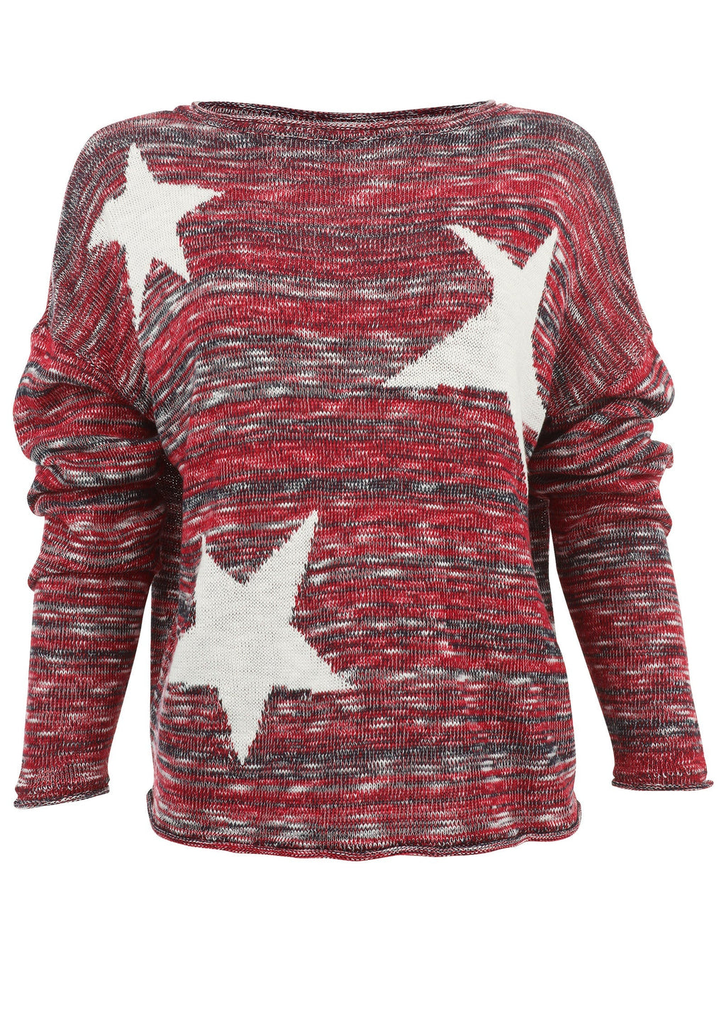 Cotton Slub Star Sweater - Racing Red Multi