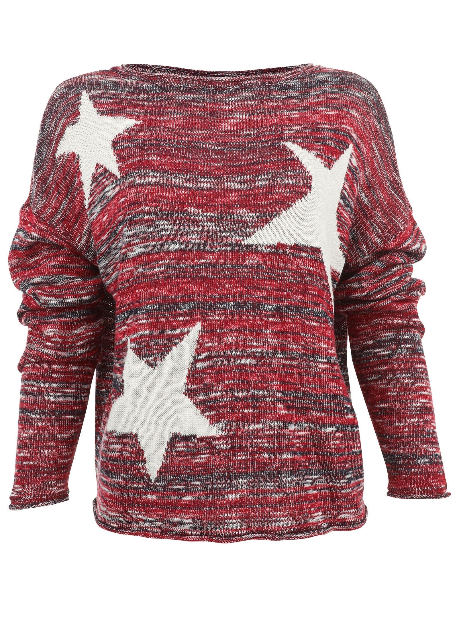 Cotton Slub Star Sweater - Racing Red Multi