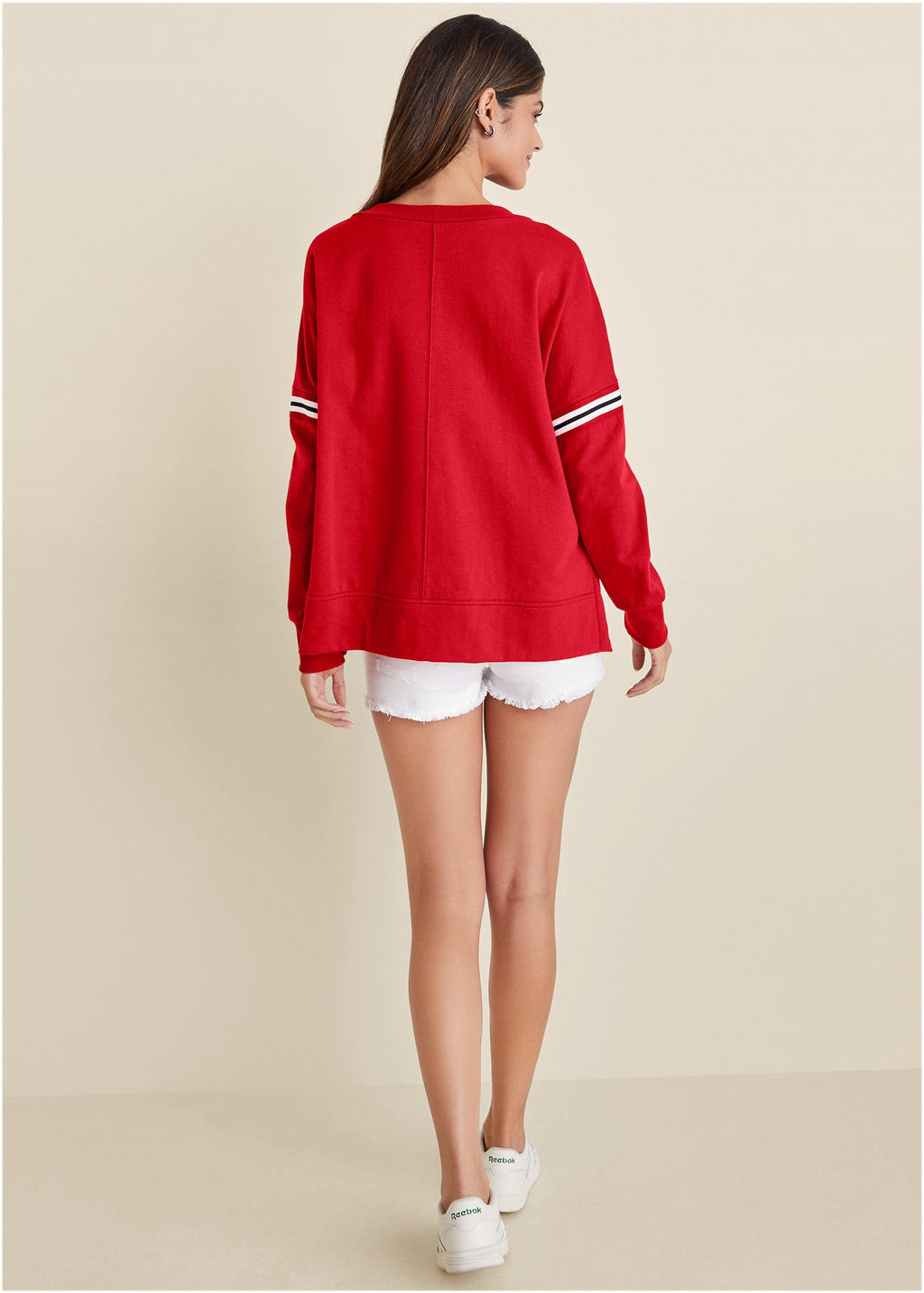 French Terry V-Neck Top - Red