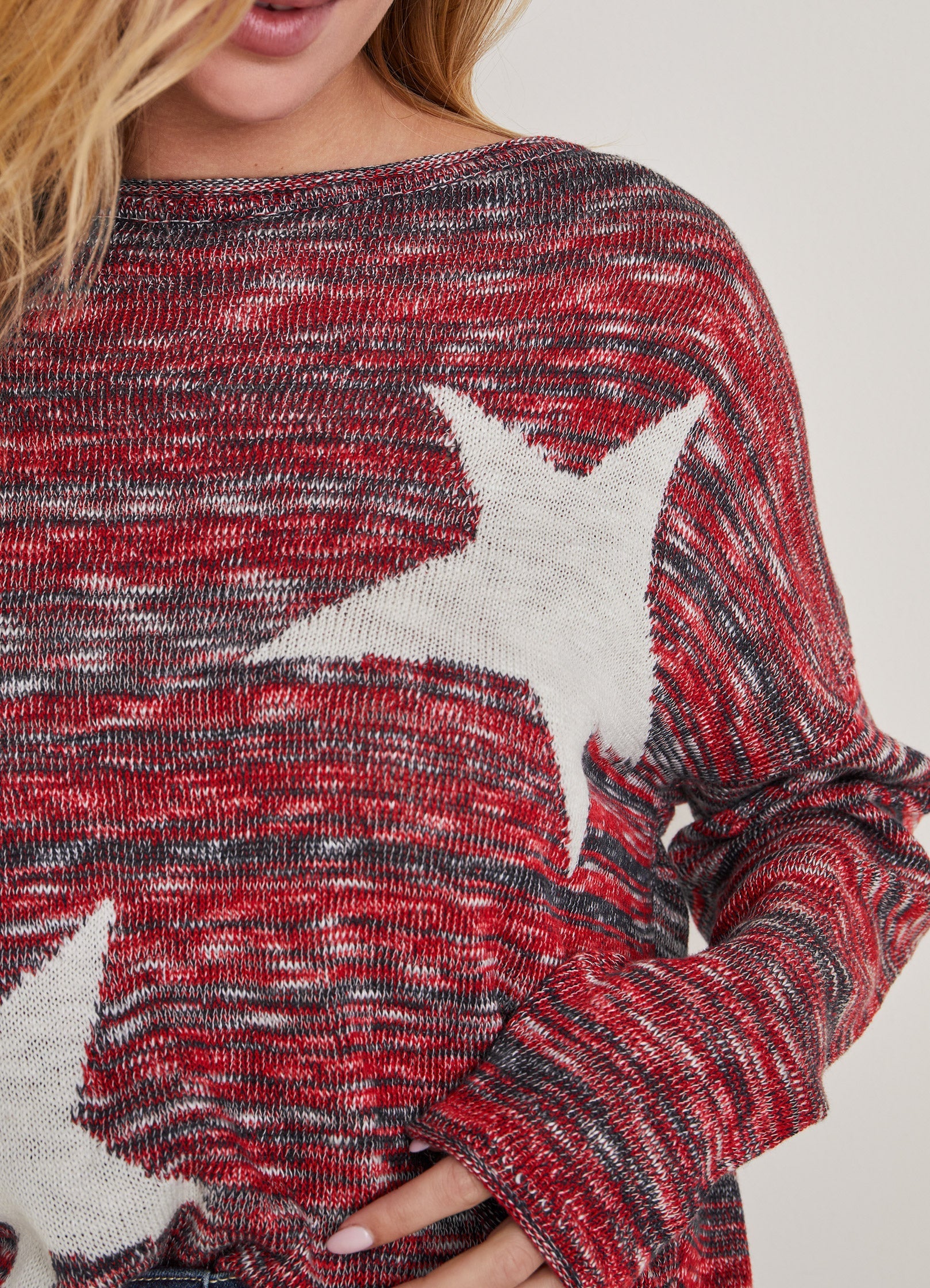 Cotton Slub Star Sweater - Racing Red Multi