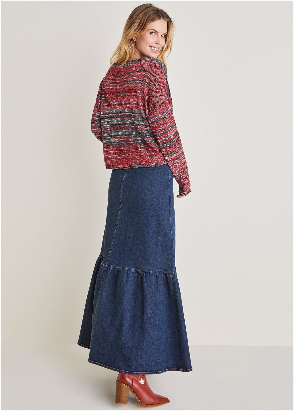 Cotton Slub Star Sweater - Racing Red Multi