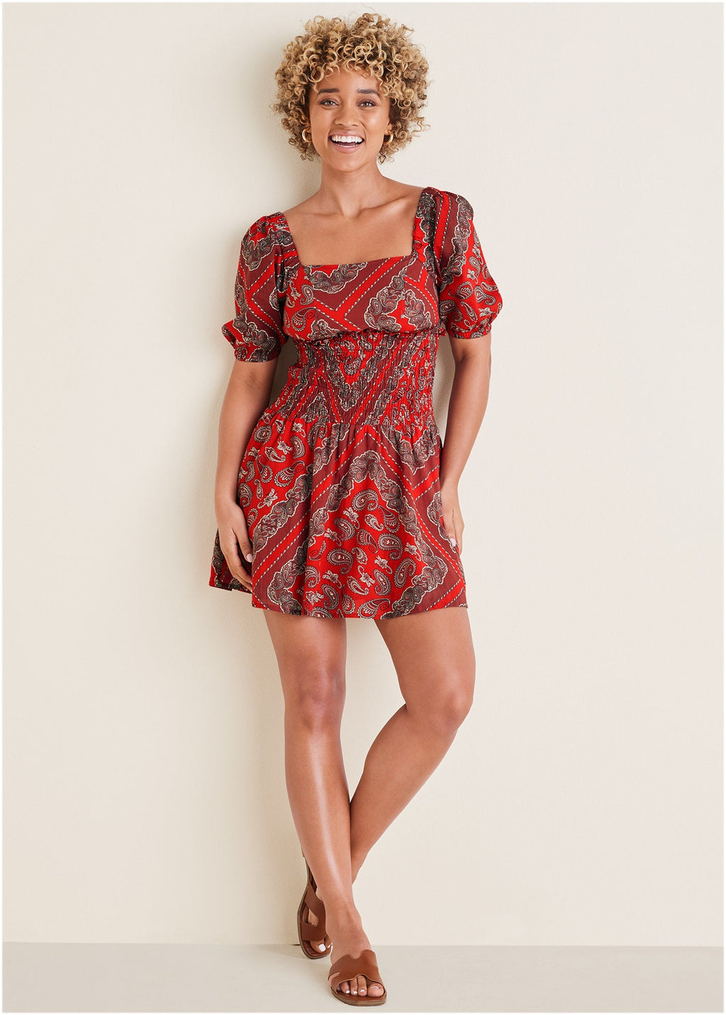 Cotton Voile Mini Dress - Bandana Red