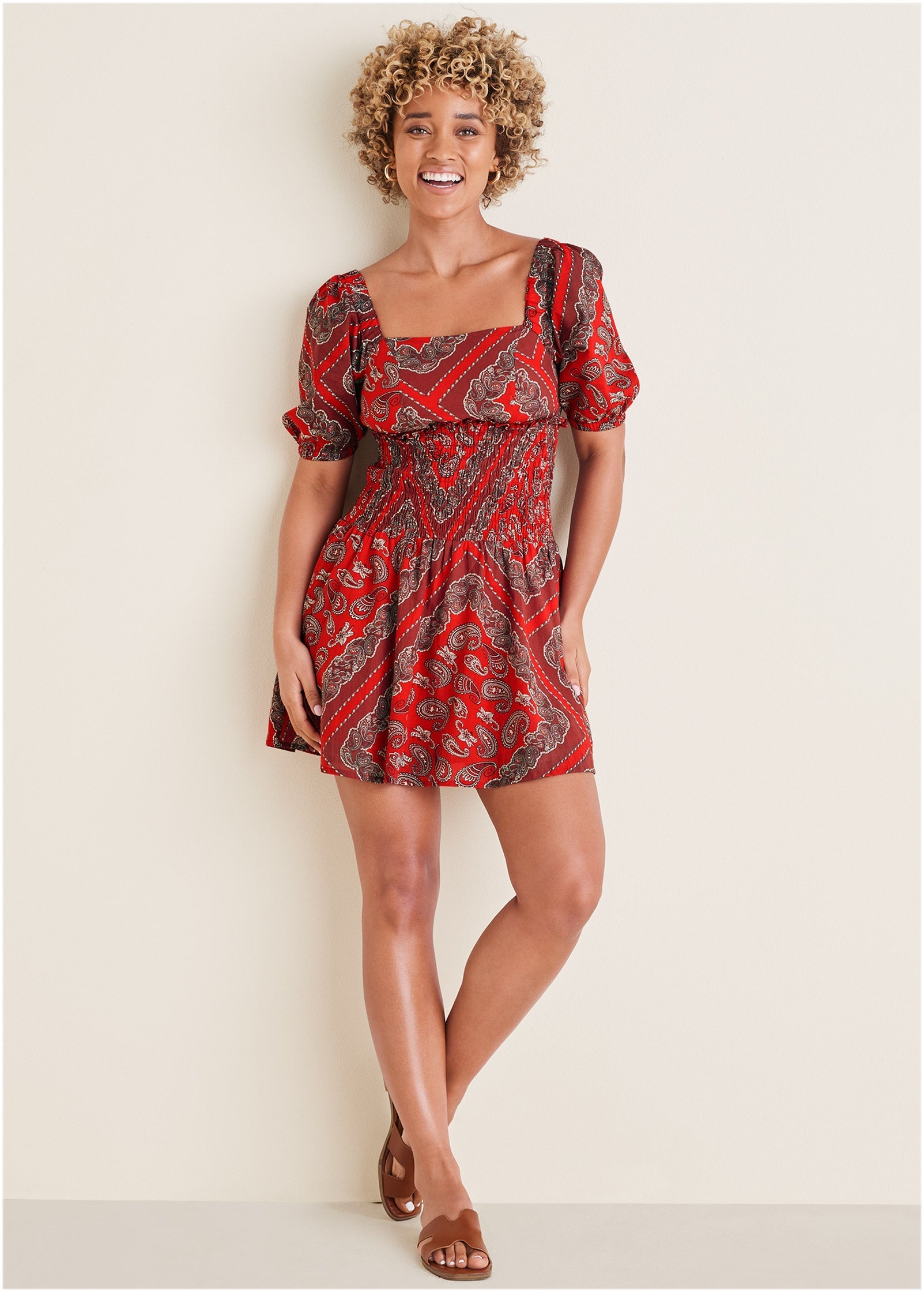 Cotton Voile Mini Dress - Bandana Red