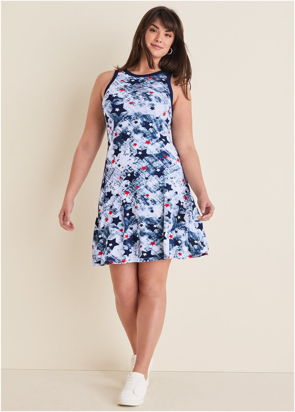Printed Fit And Flare Dress - Boardwalk Stars